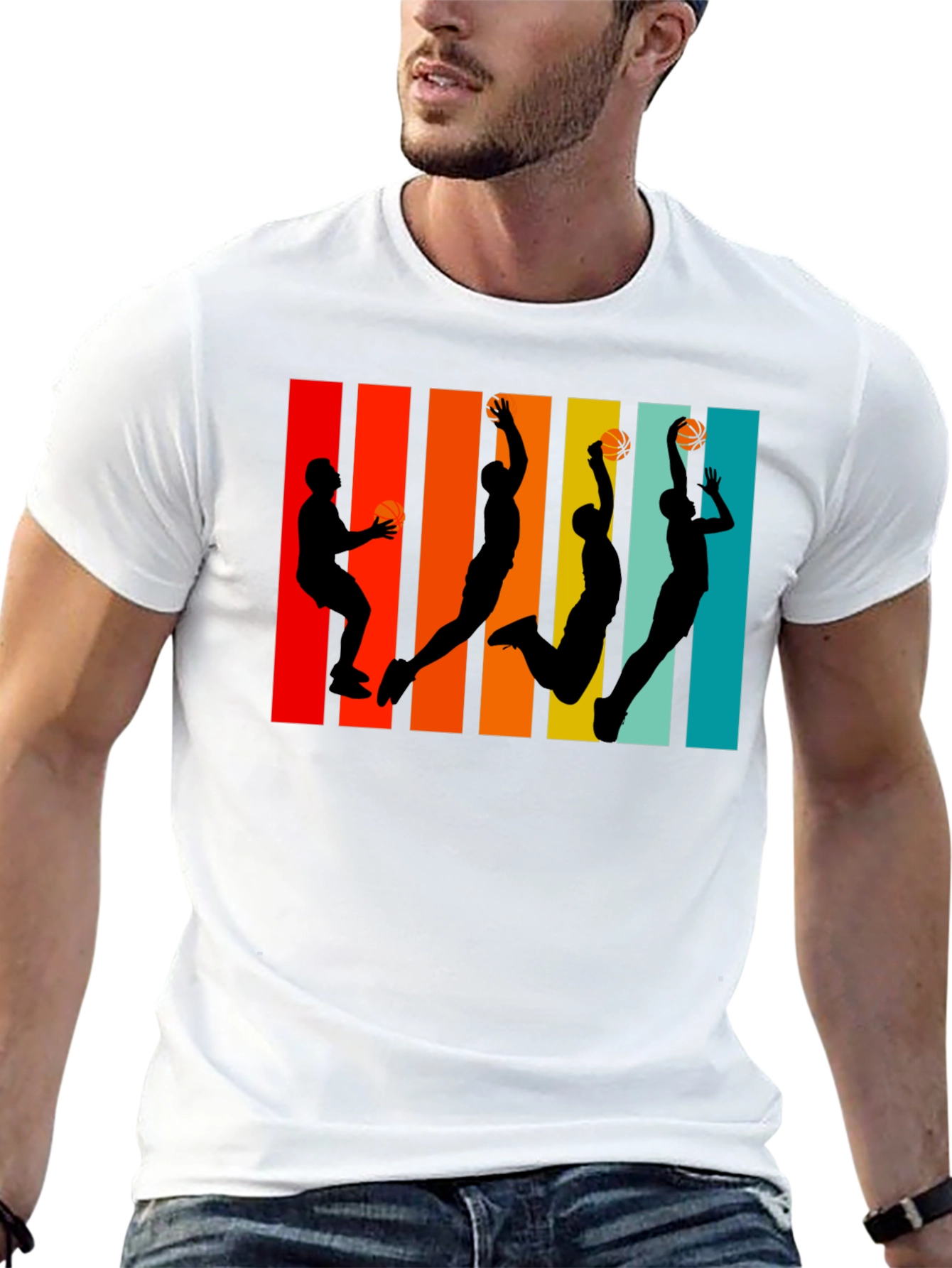 Retro Basketball Silhouette Graphic Tee - Black