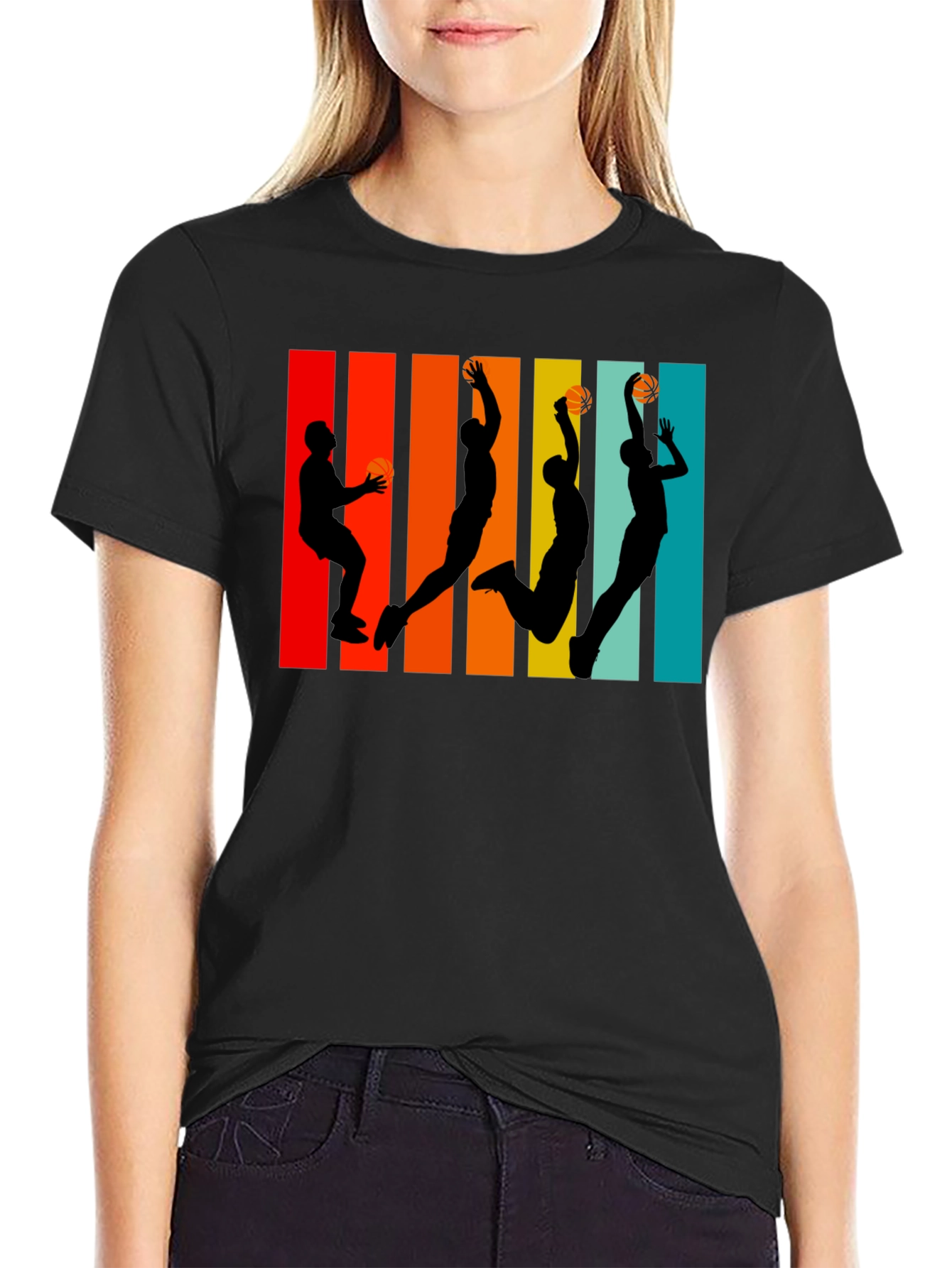Retro Basketball Silhouette Graphic Tee - Black