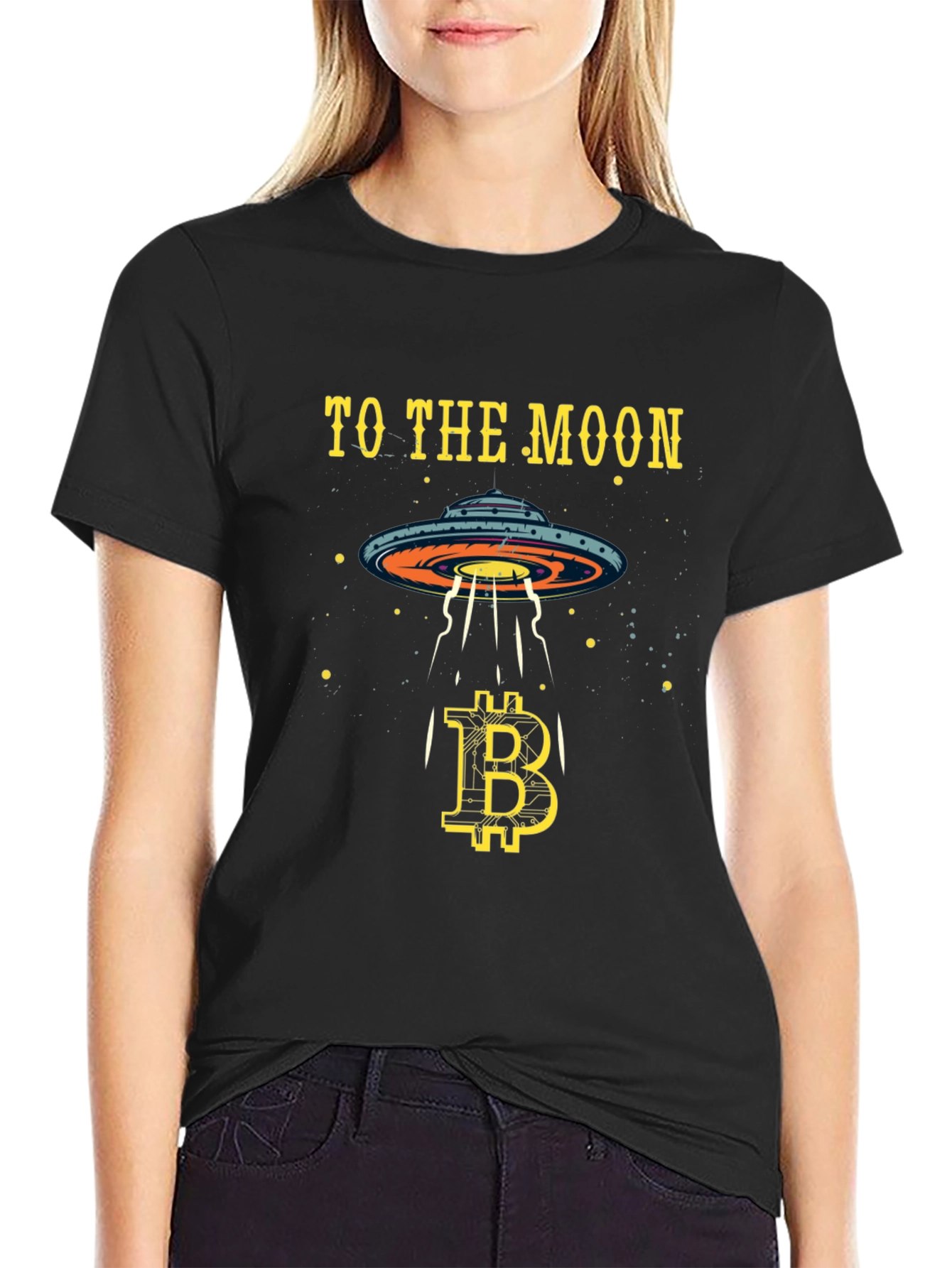 Bitcoin to the Moon T-Shirt Crypto Alien UFO