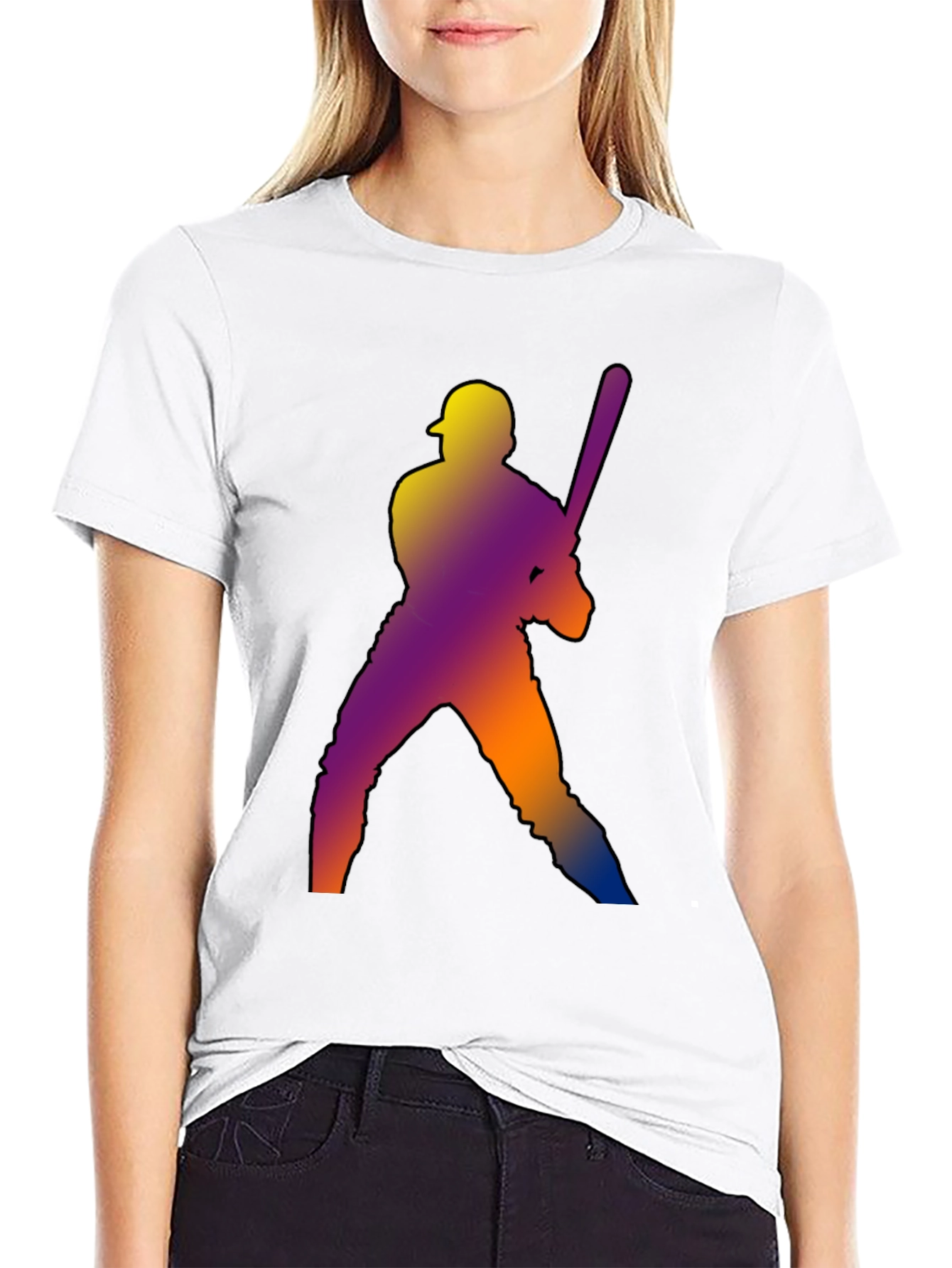 Baseball Player Graphic Tee - Black Cotton Shirt