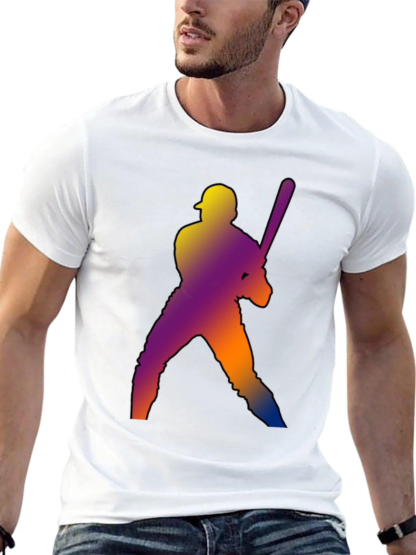 Baseball Player Graphic Tee - Black Cotton Shirt