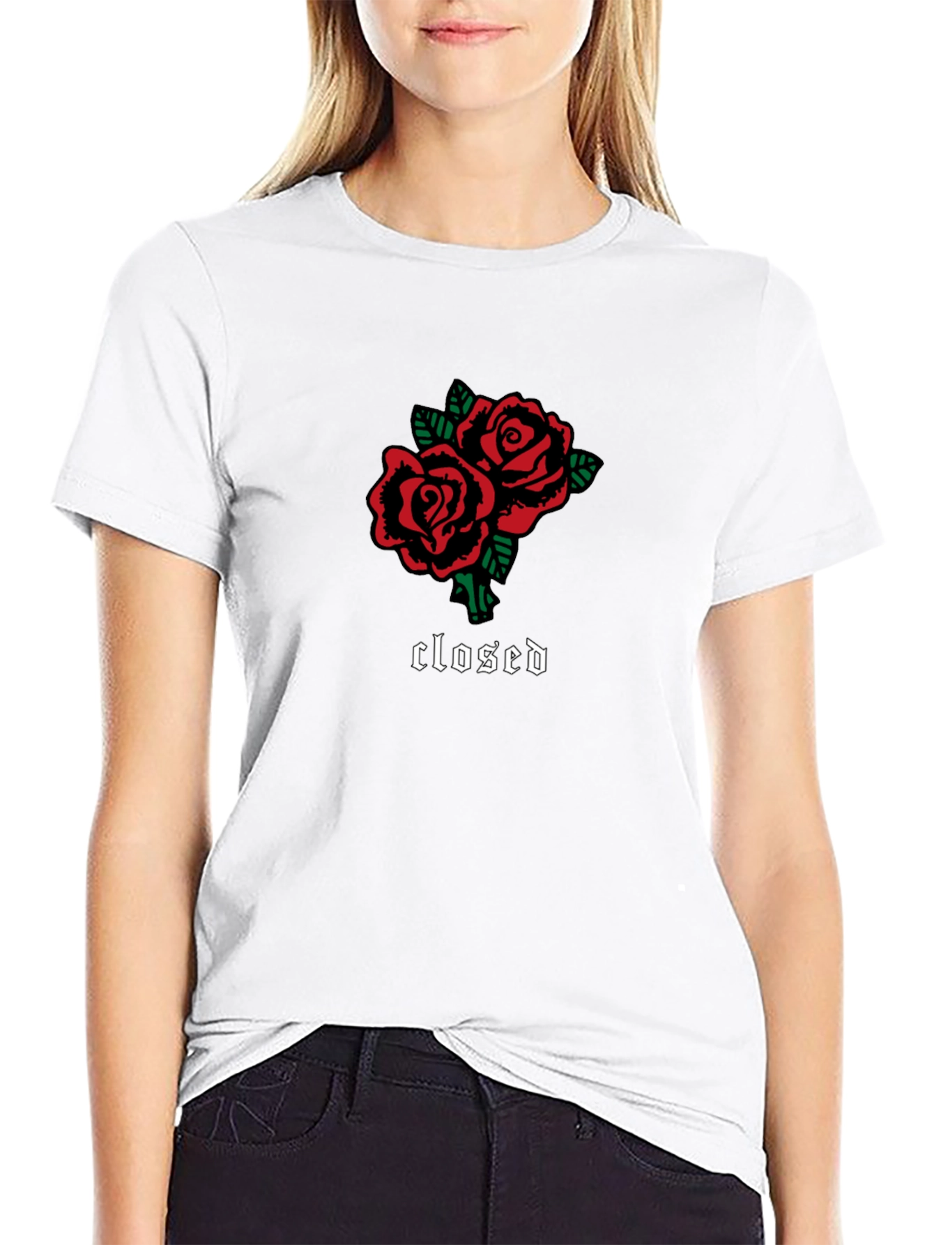 Roses Graphic Black T-Shirt - Closed Gothic Print