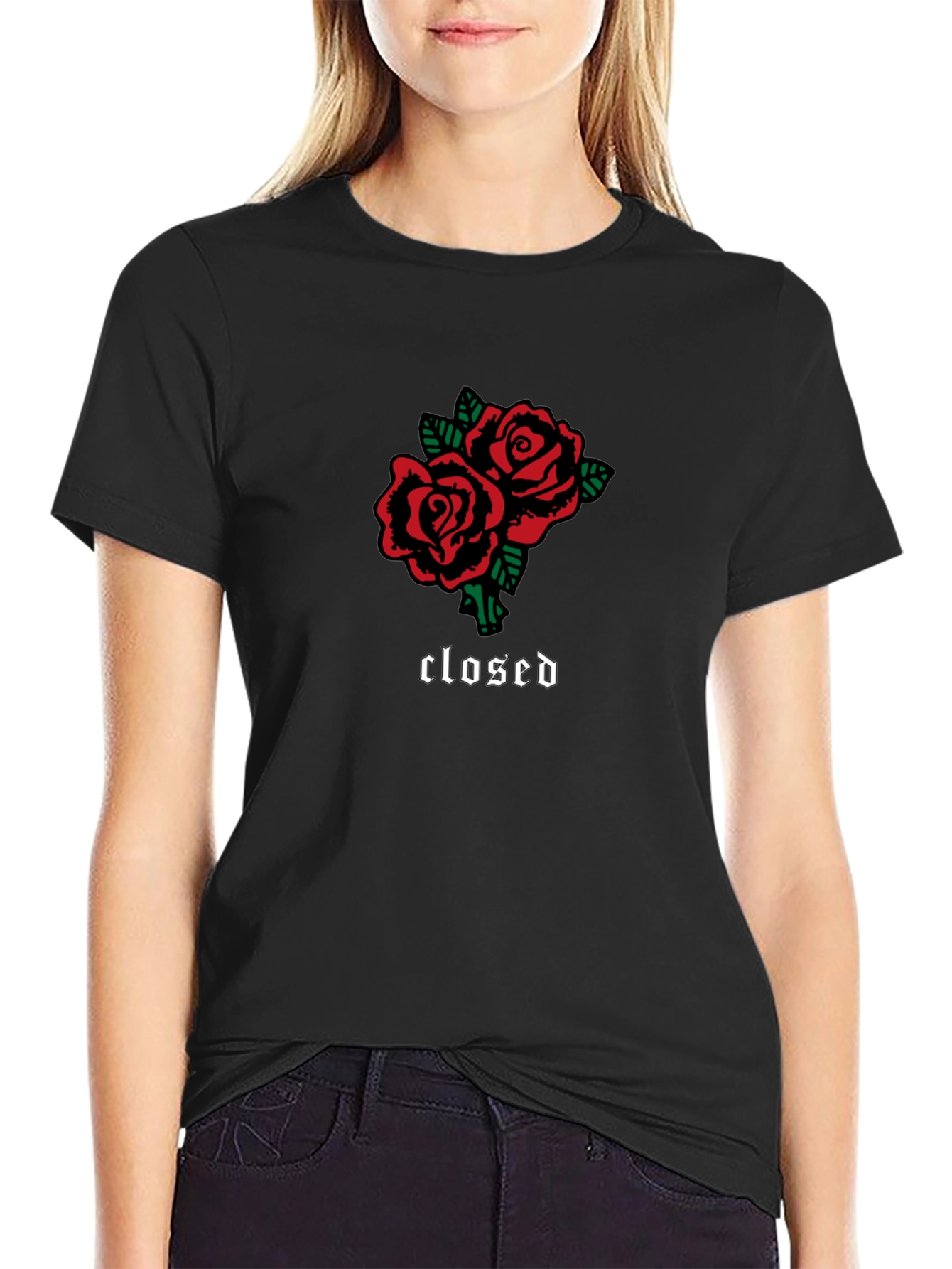 Roses Graphic Black T-Shirt - Closed Gothic Print