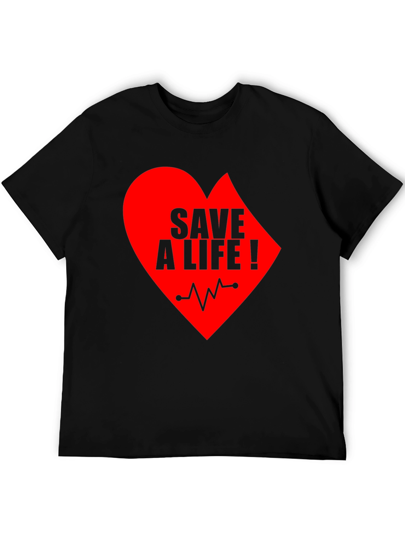 Save A Life Heartbeat T-Shirt - Black Crew Neck