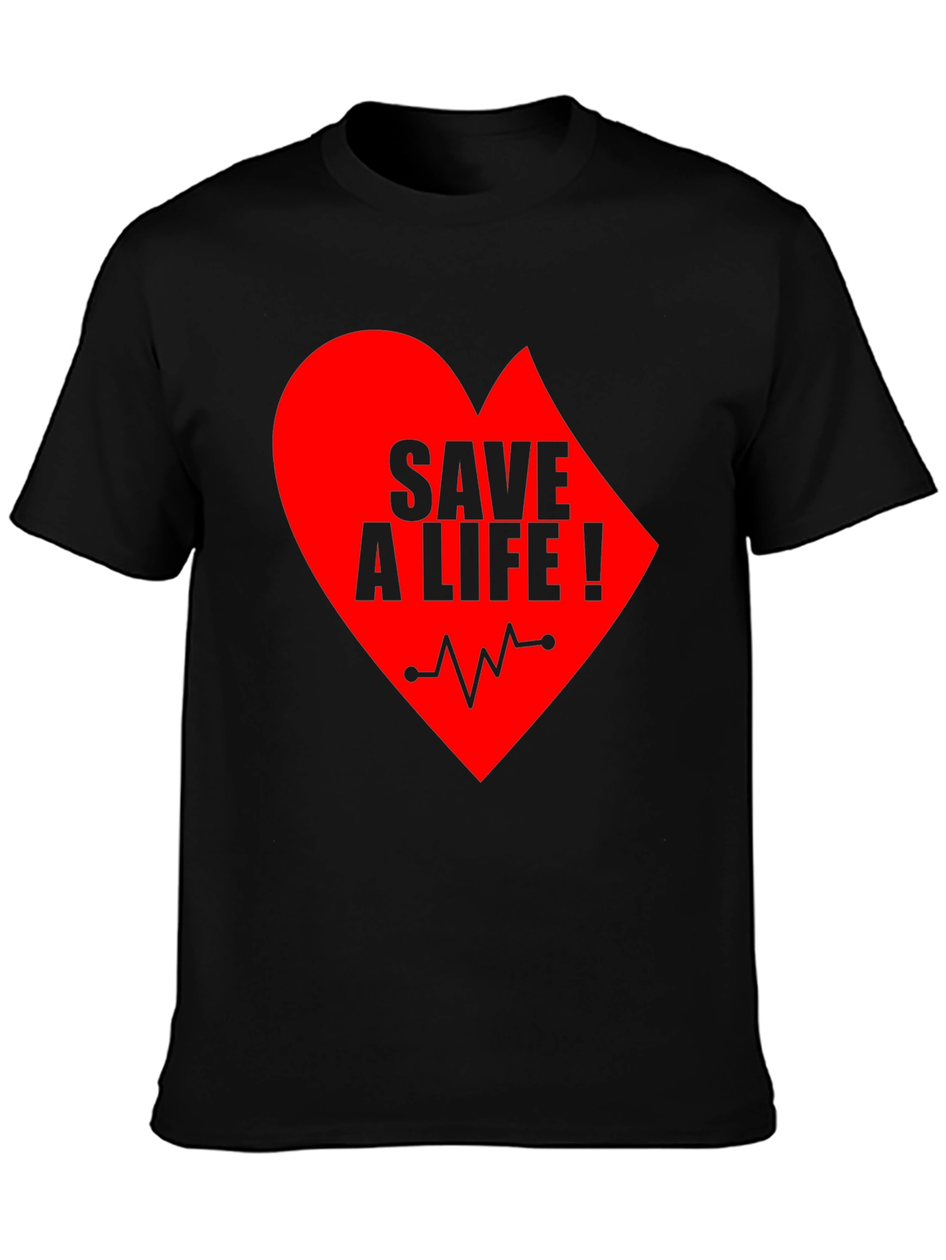 Save A Life Heartbeat T-Shirt - Black Crew Neck