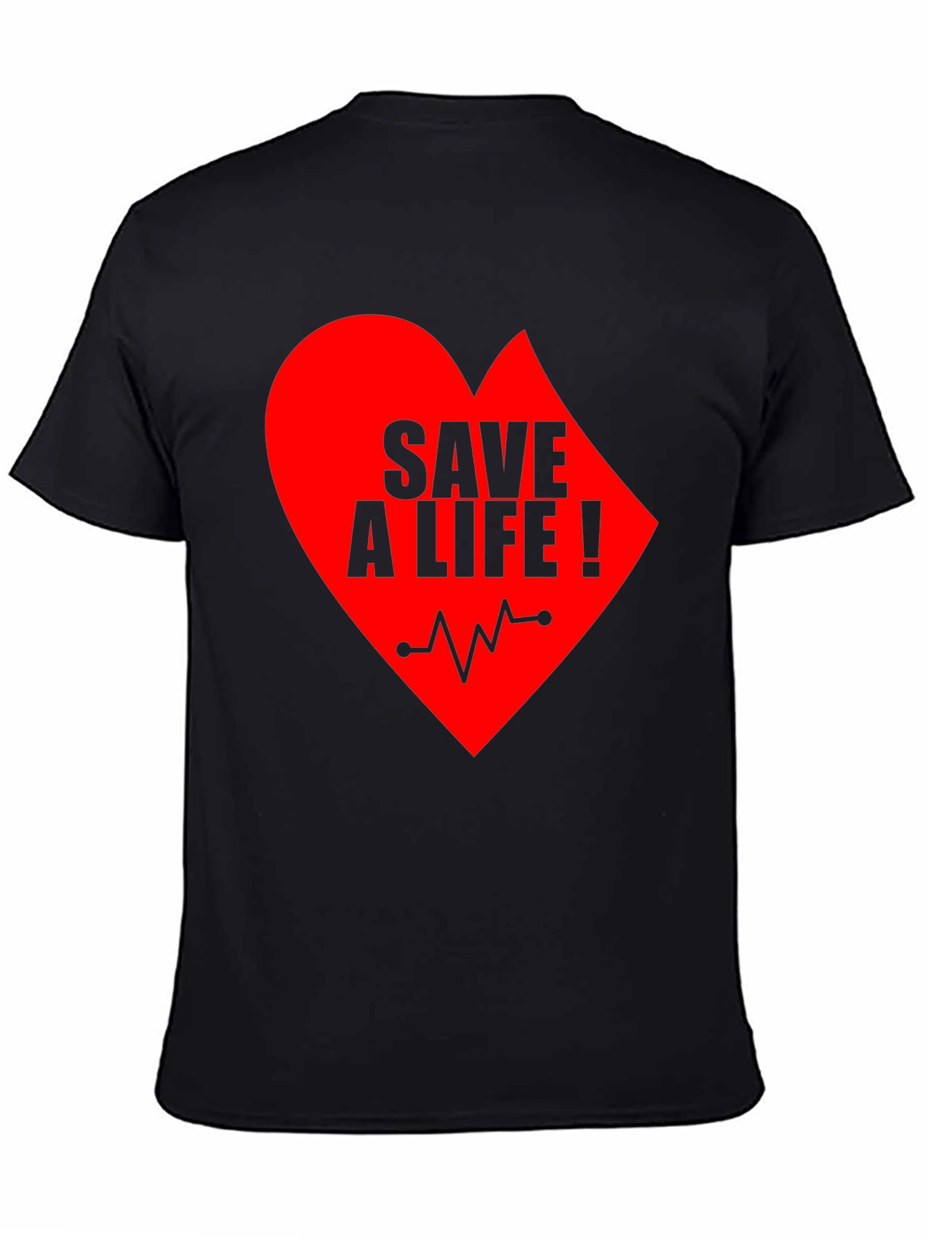 Save A Life Heartbeat T-Shirt - Black Crew Neck