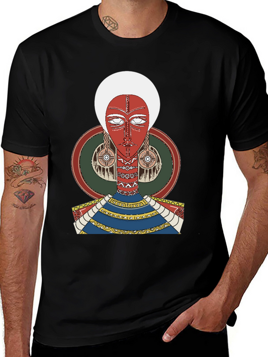 Artistic Tribal Graphic Print Black T-Shirt