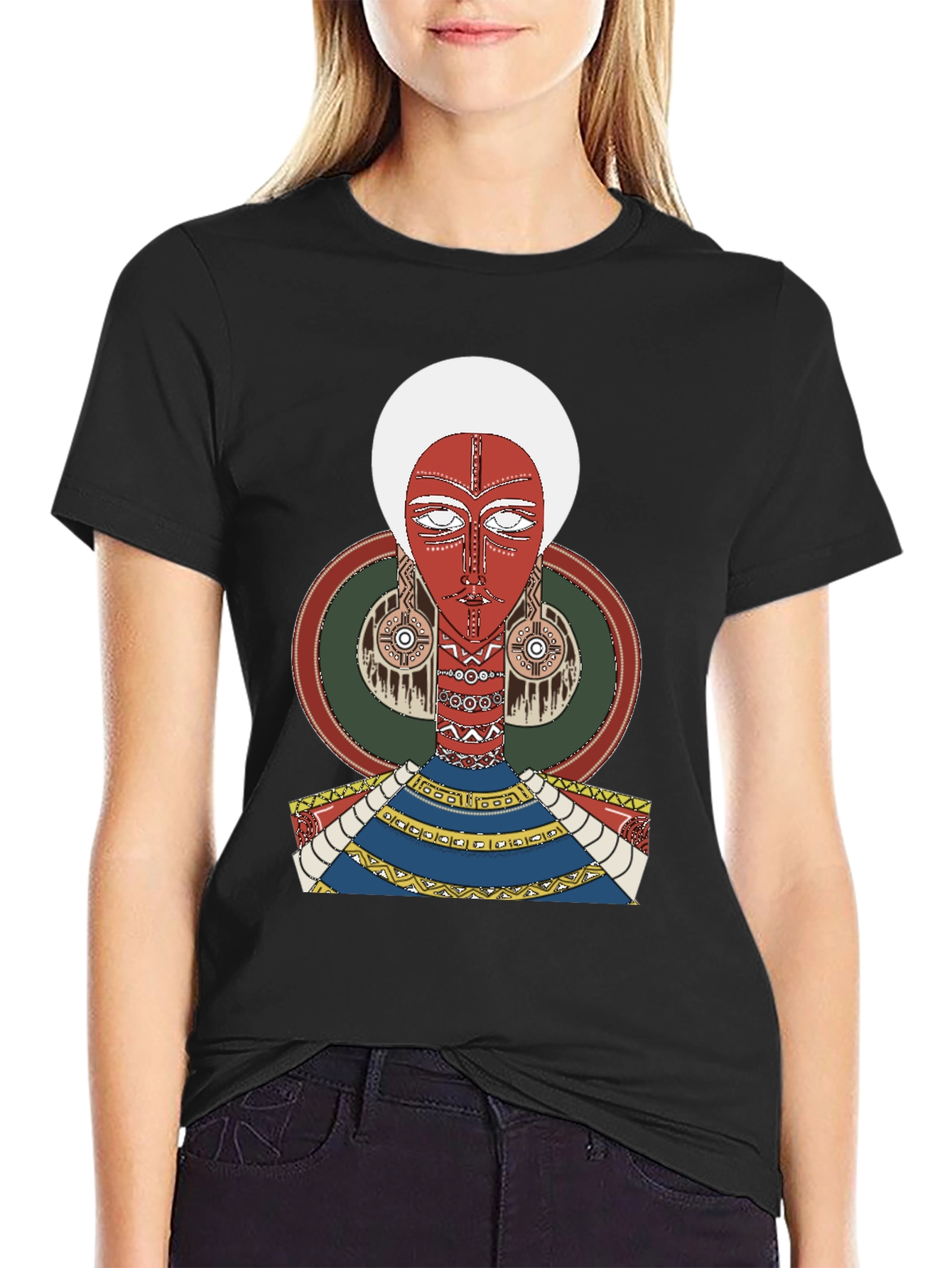Artistic Tribal Graphic Print Black T-Shirt