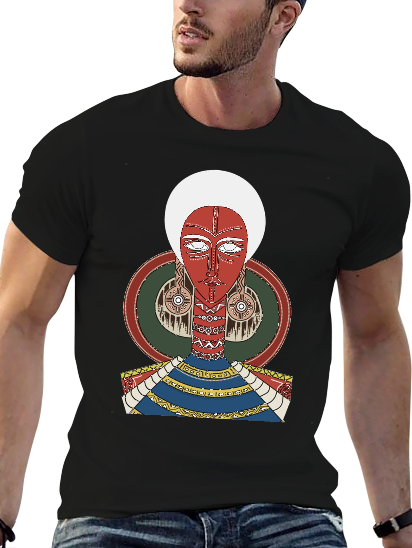 Artistic Tribal Graphic Print Black T-Shirt