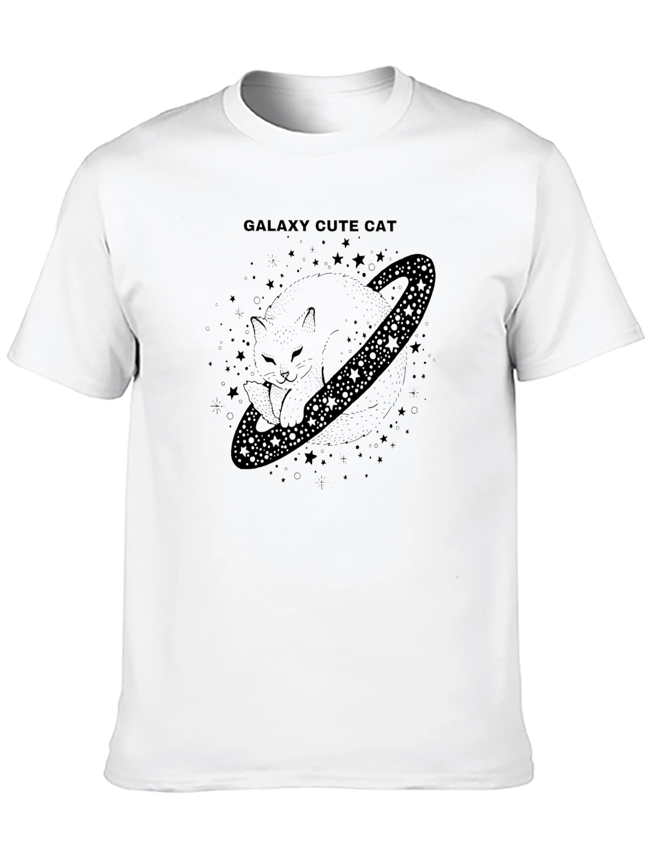 Galaxy Cute Cat Black T-Shirt