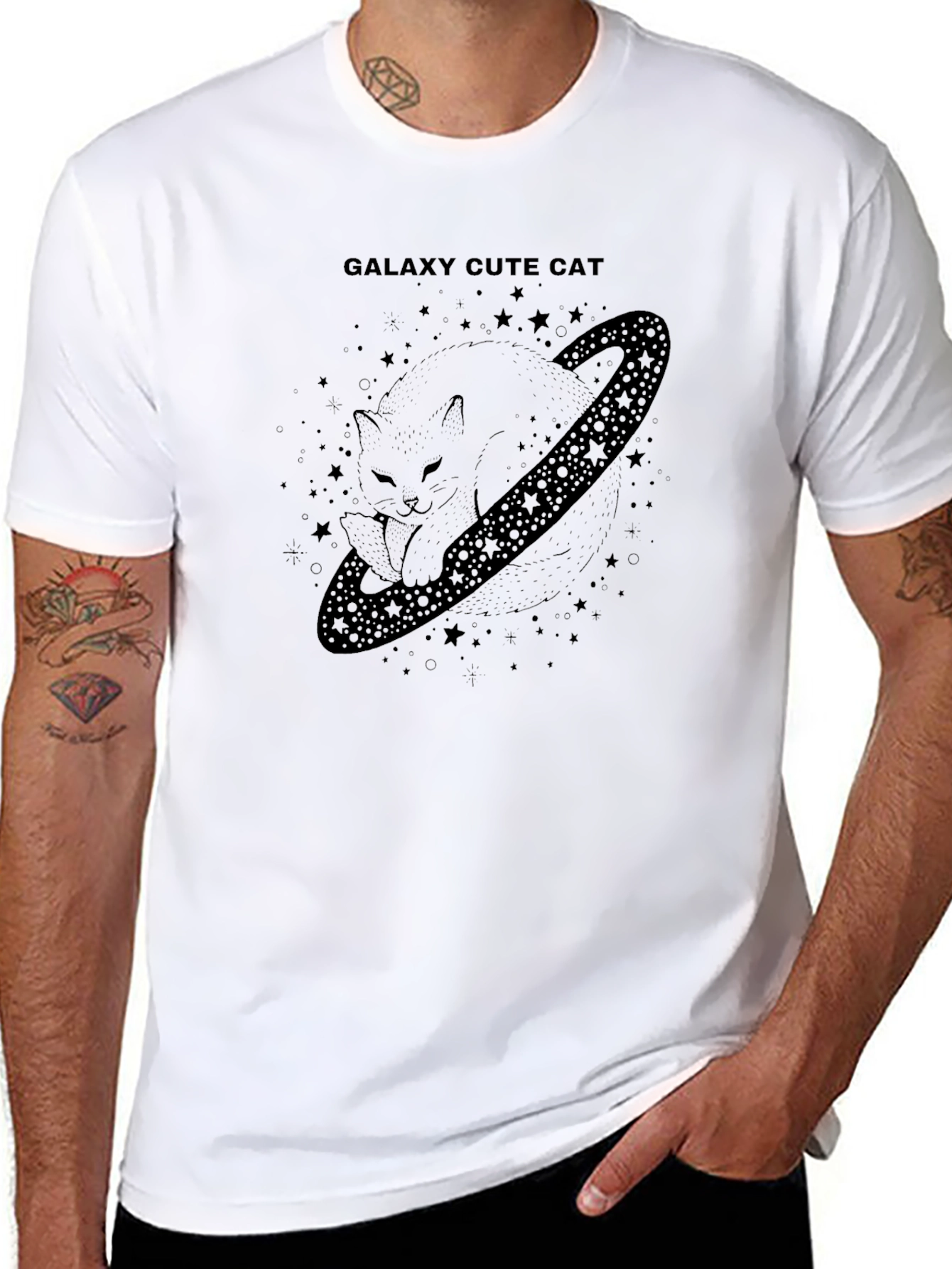 Galaxy Cute Cat Black T-Shirt