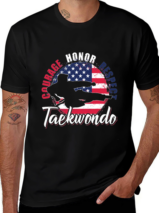 Taekwondo USA Flag T-Shirt: Honor Courage Respect