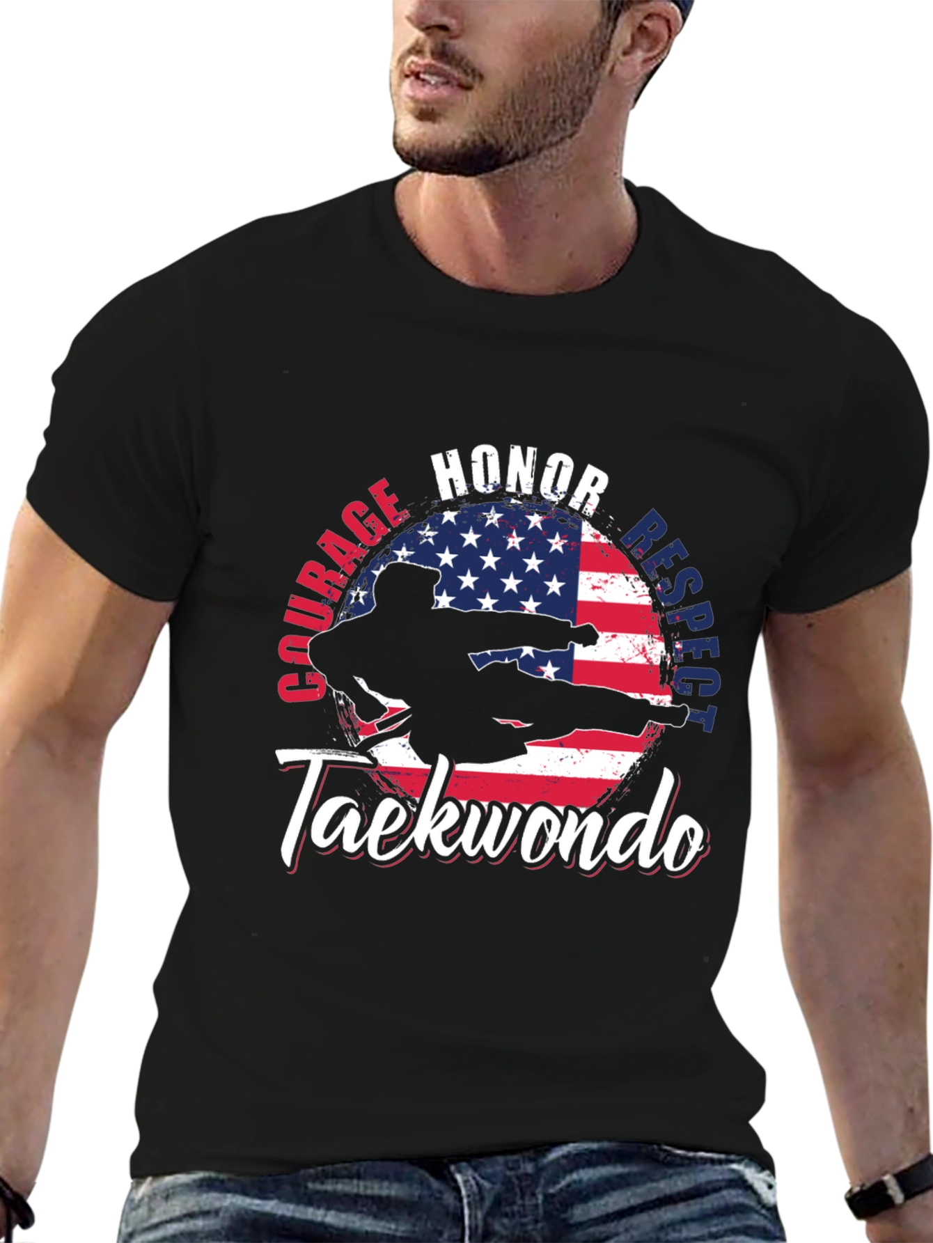 Taekwondo USA Flag T-Shirt: Honor Courage Respect