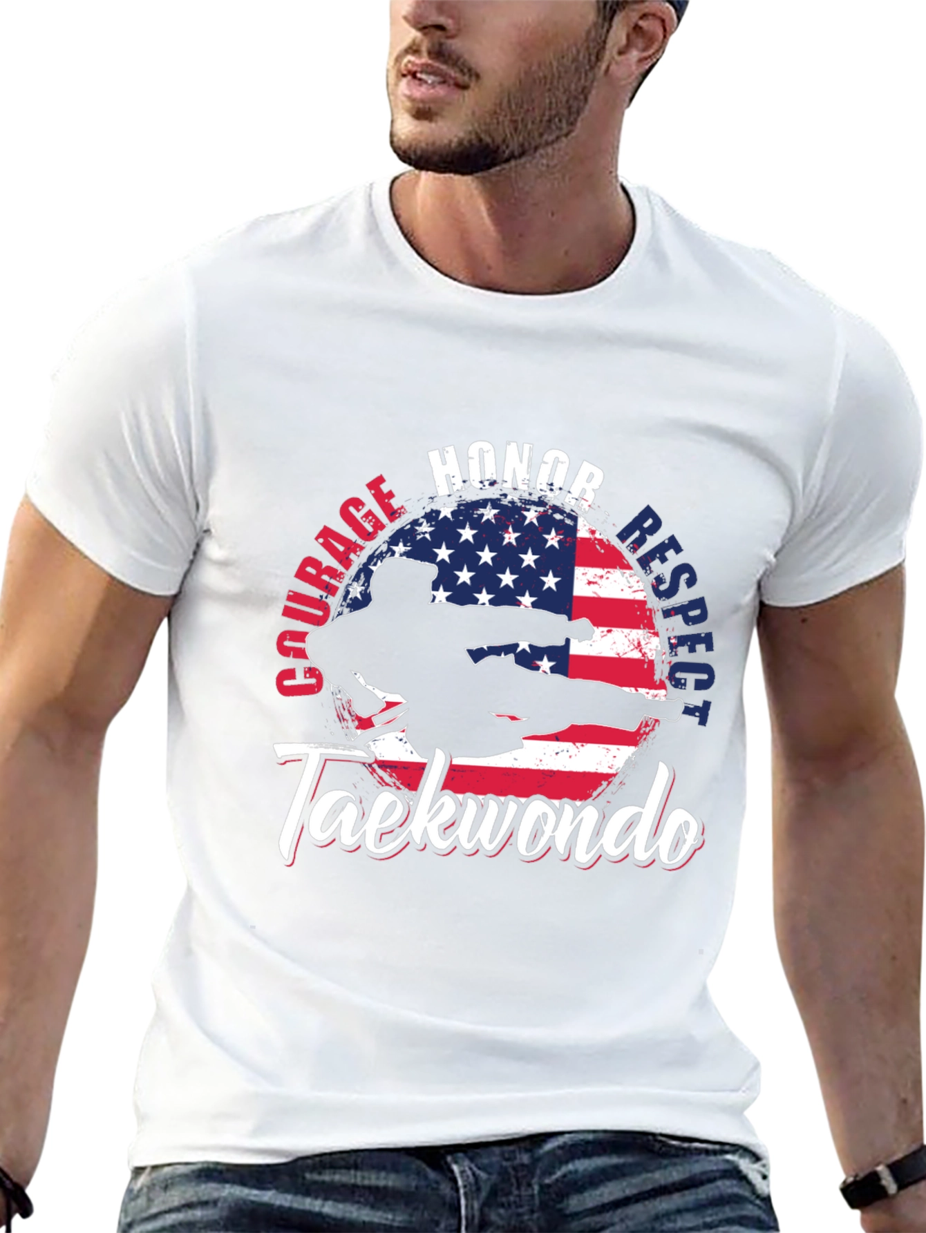 Taekwondo USA Flag T-Shirt: Honor Courage Respect