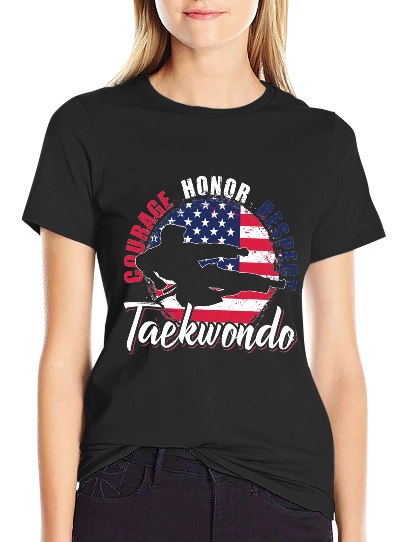 Taekwondo USA Flag T-Shirt: Honor Courage Respect