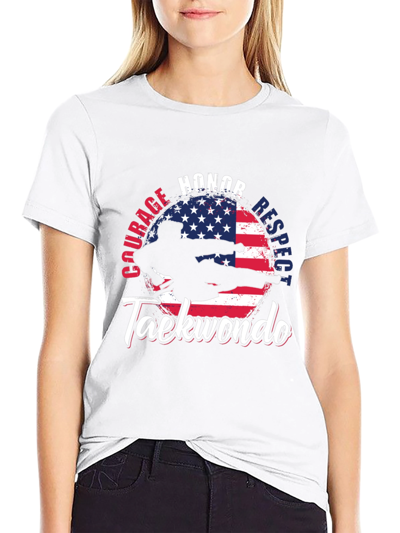 Taekwondo USA Flag T-Shirt: Honor Courage Respect