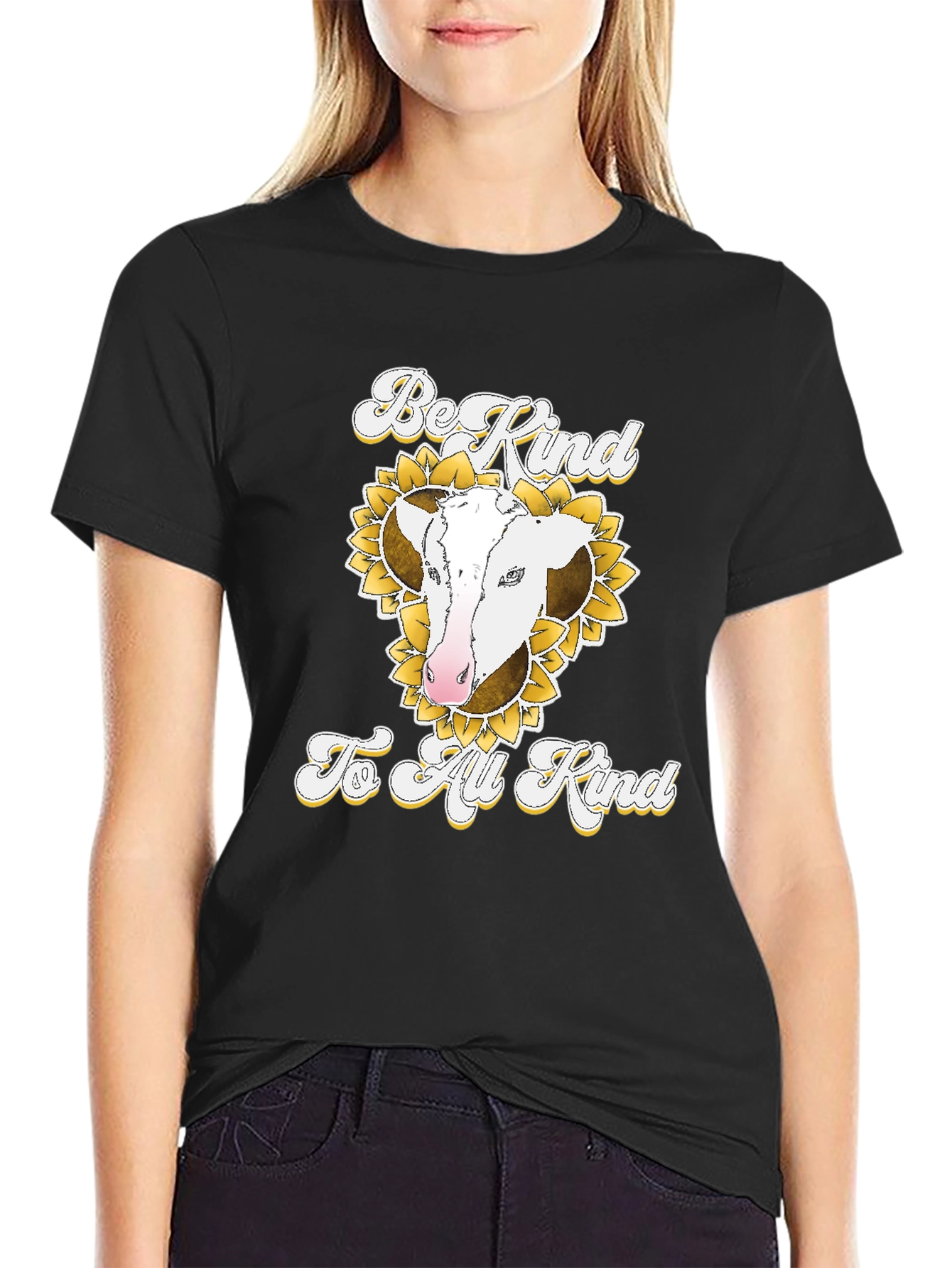 Be Kind to All Kind Cow Sunflower Graphic T-Shirt
