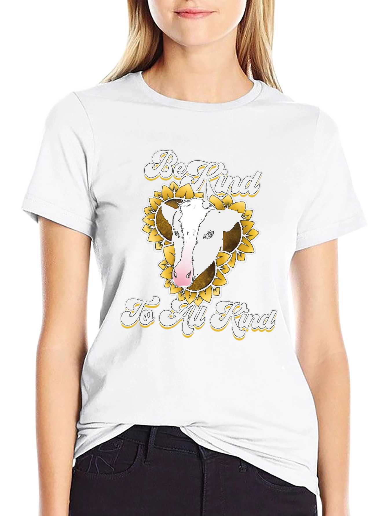 Be Kind to All Kind Cow Sunflower Graphic T-Shirt
