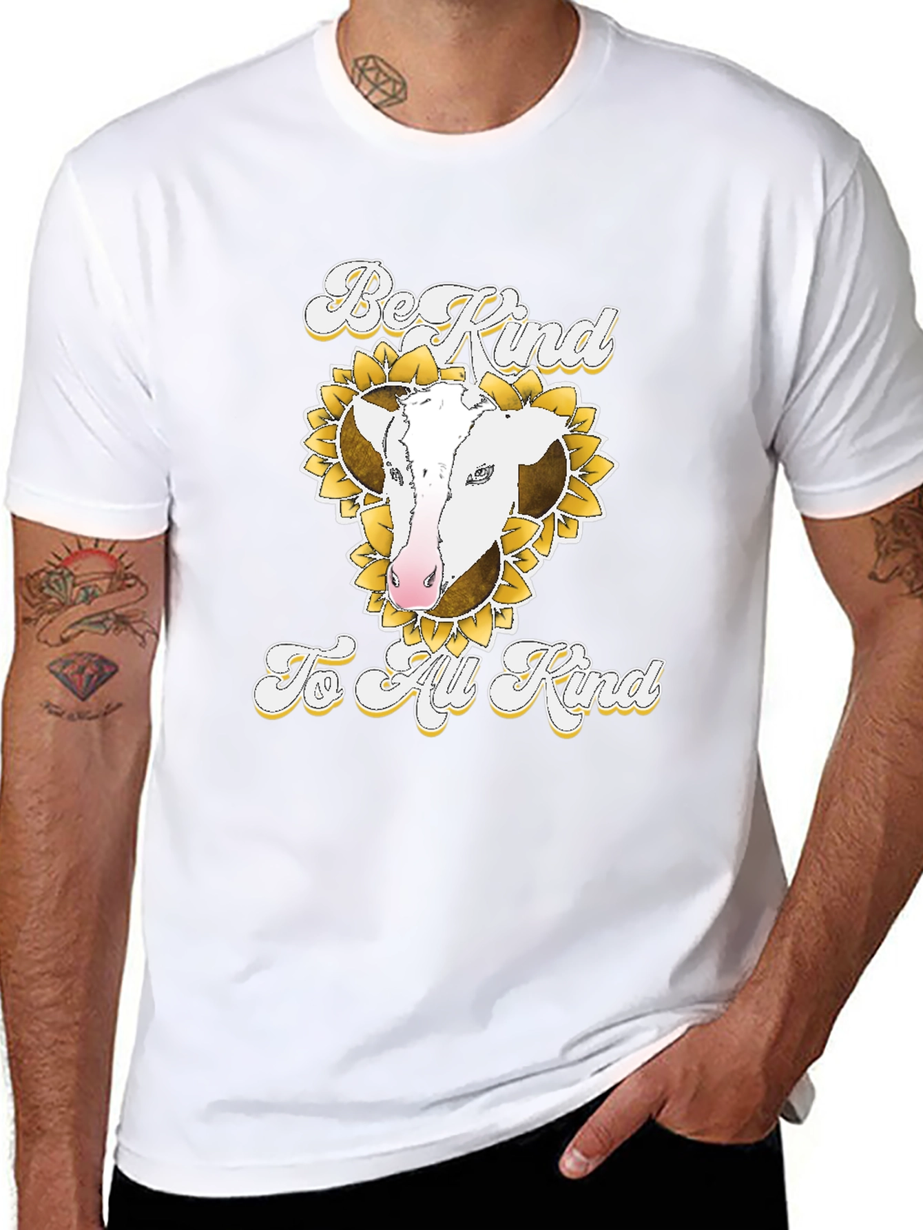Be Kind to All Kind Cow Sunflower Graphic T-Shirt