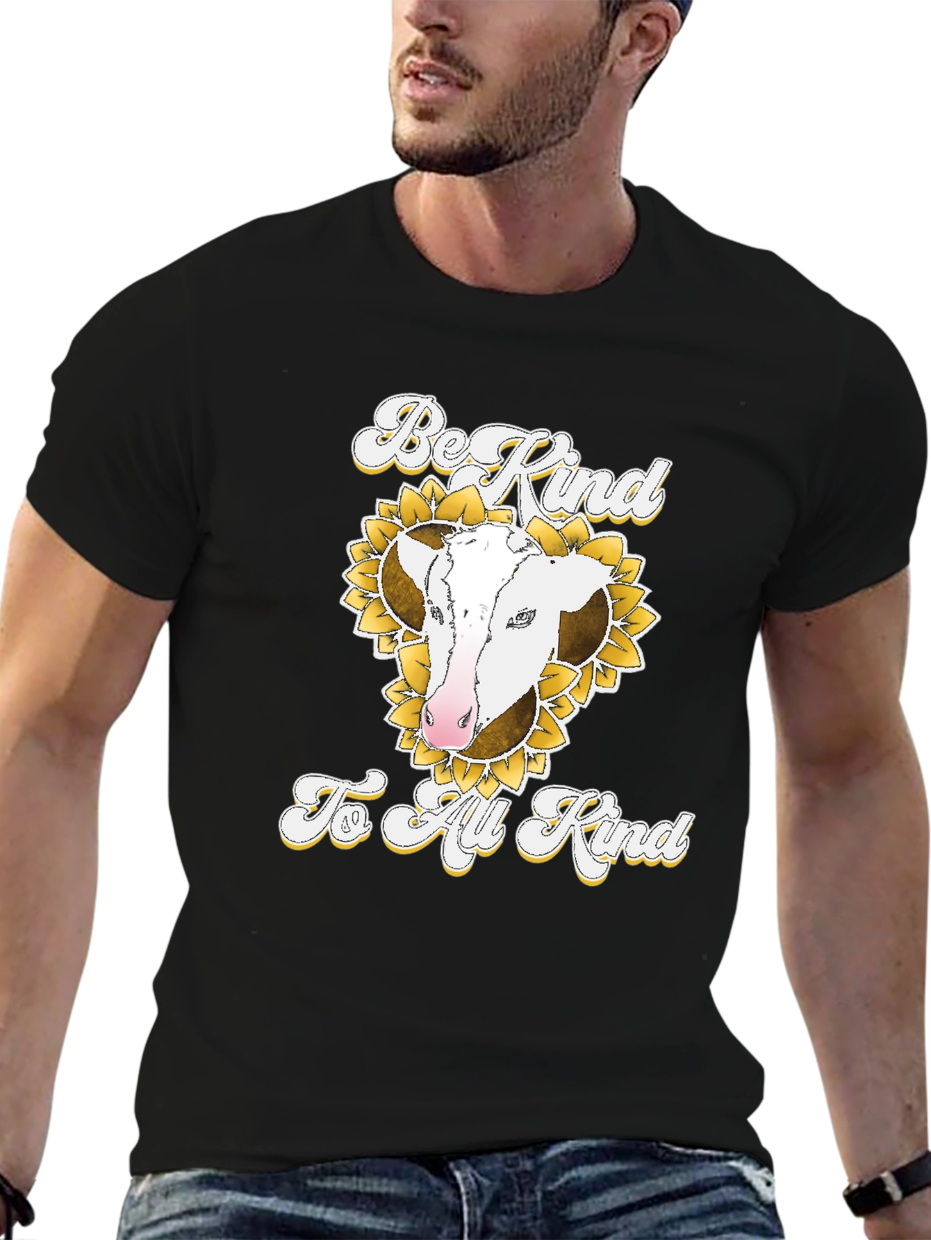 Be Kind to All Kind Cow Sunflower Graphic T-Shirt