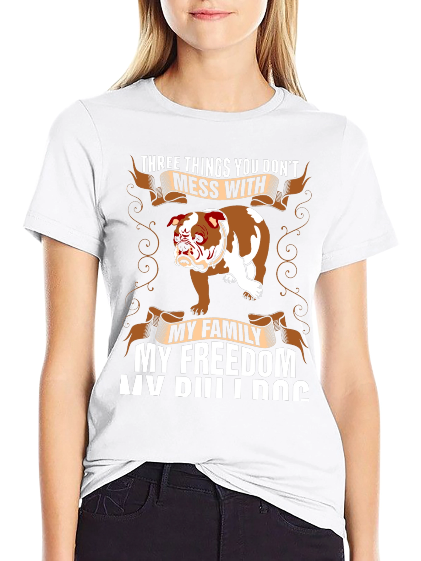 Bulldog Tee: Dont Mess With My Family Freedom Dog
