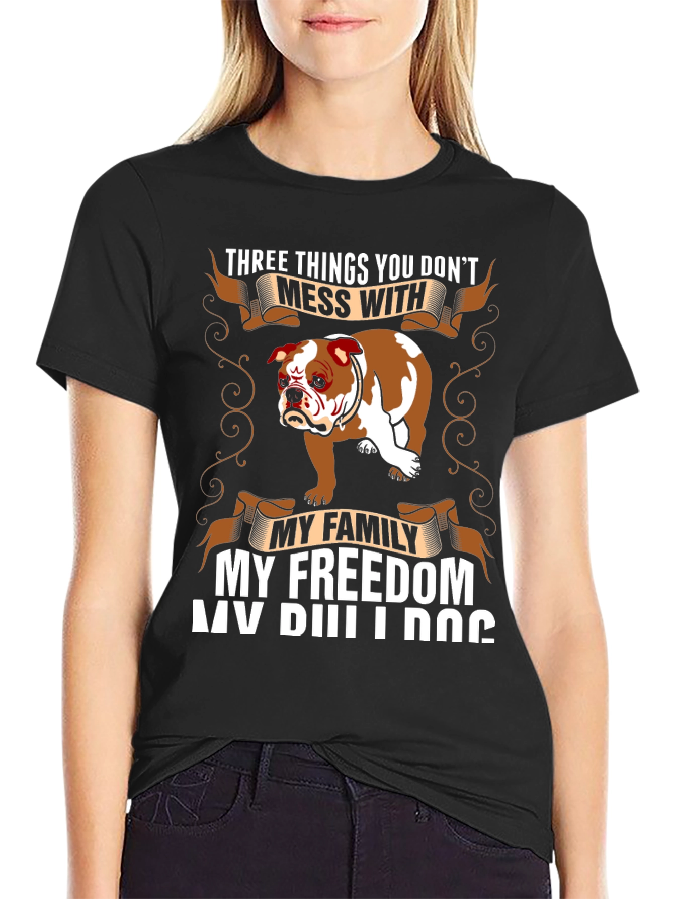 Bulldog Tee: Dont Mess With My Family Freedom Dog