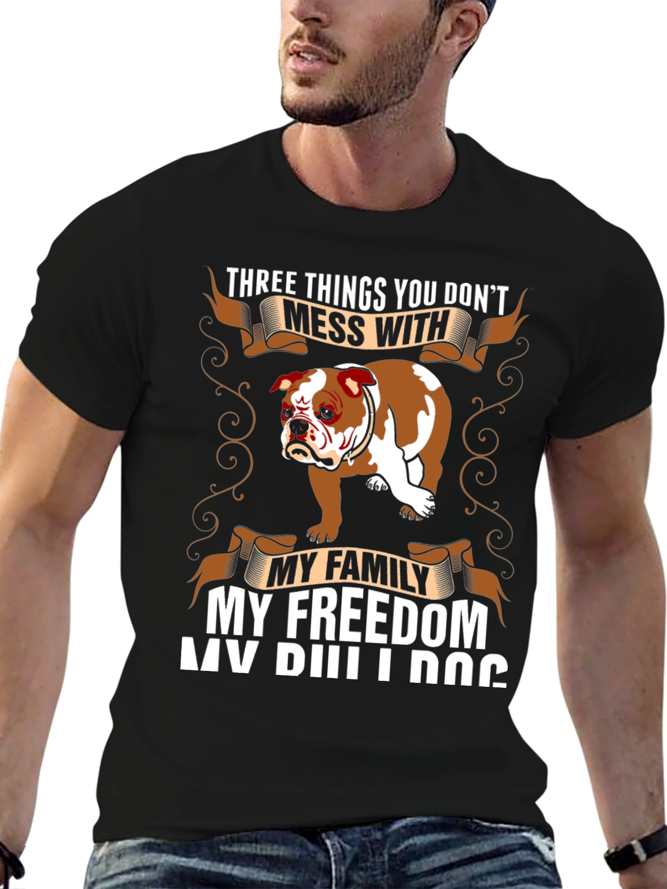 Bulldog Tee: Dont Mess With My Family Freedom Dog