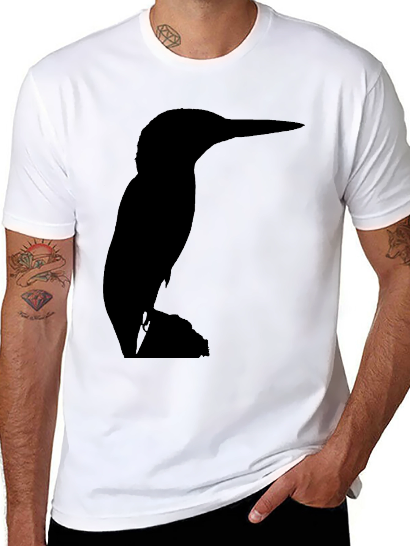 Kingfisher Bird Silhouette Black T-Shirt
