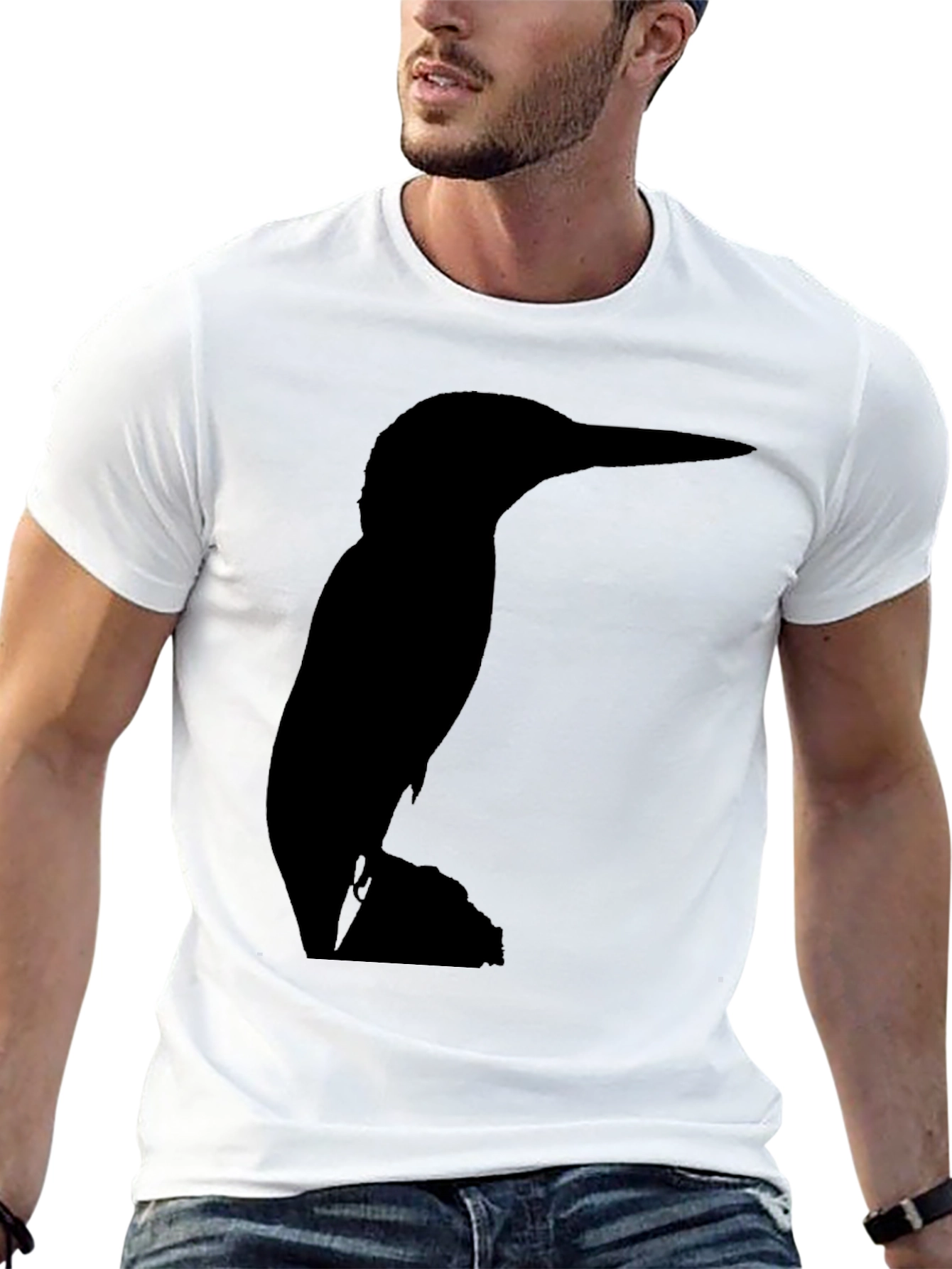 Kingfisher Bird Silhouette Black T-Shirt