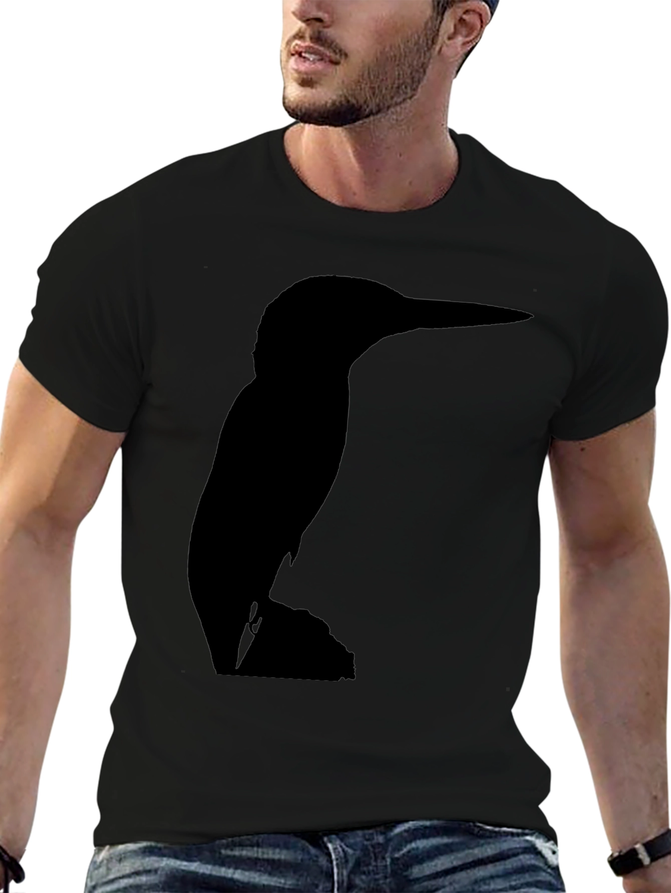 Kingfisher Bird Silhouette Black T-Shirt