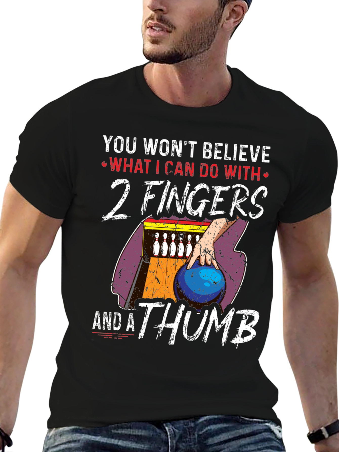 Funny Bowling T-Shirt - 2 Fingers and a Thumb