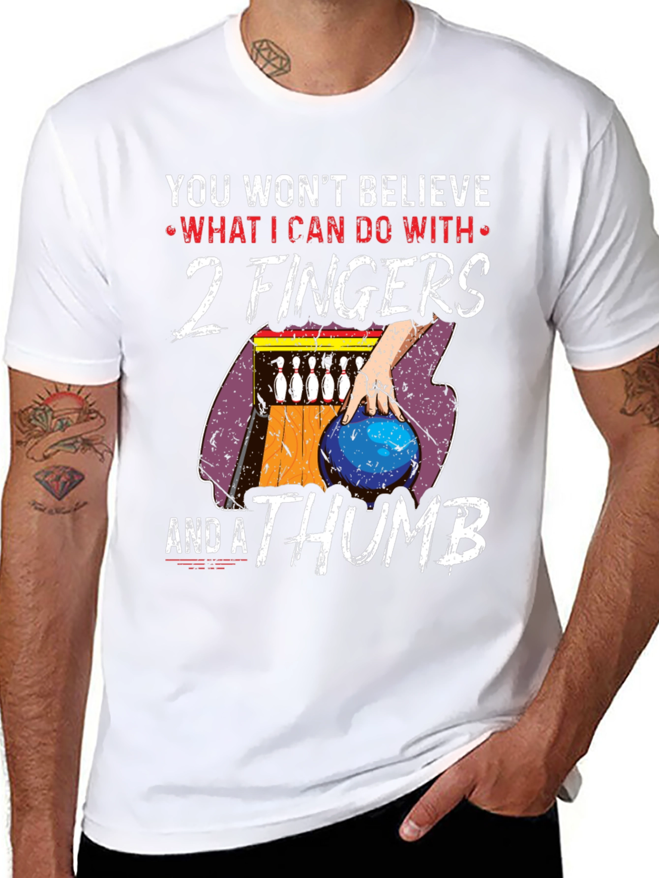 Funny Bowling T-Shirt - 2 Fingers and a Thumb