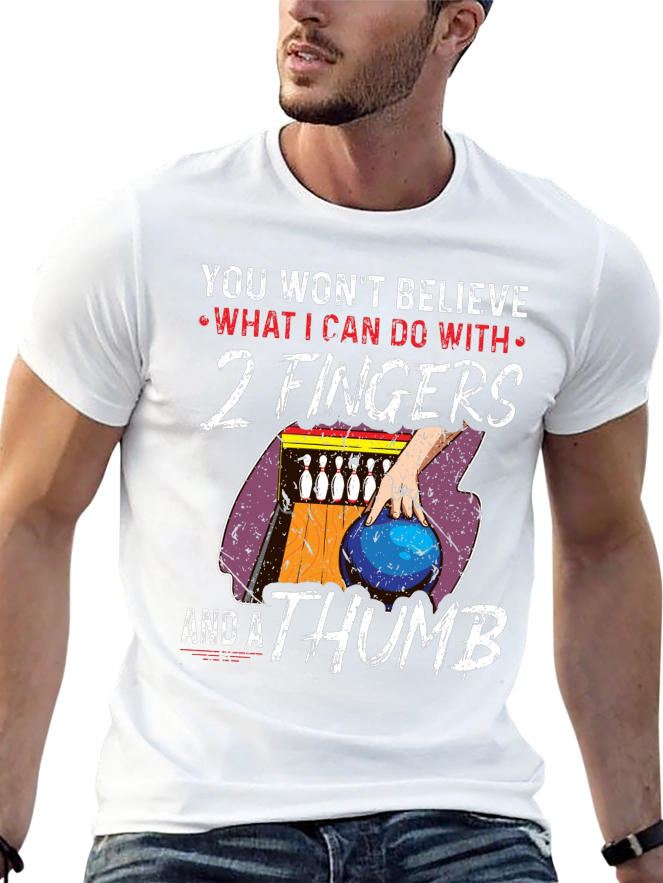 Funny Bowling T-Shirt - 2 Fingers and a Thumb