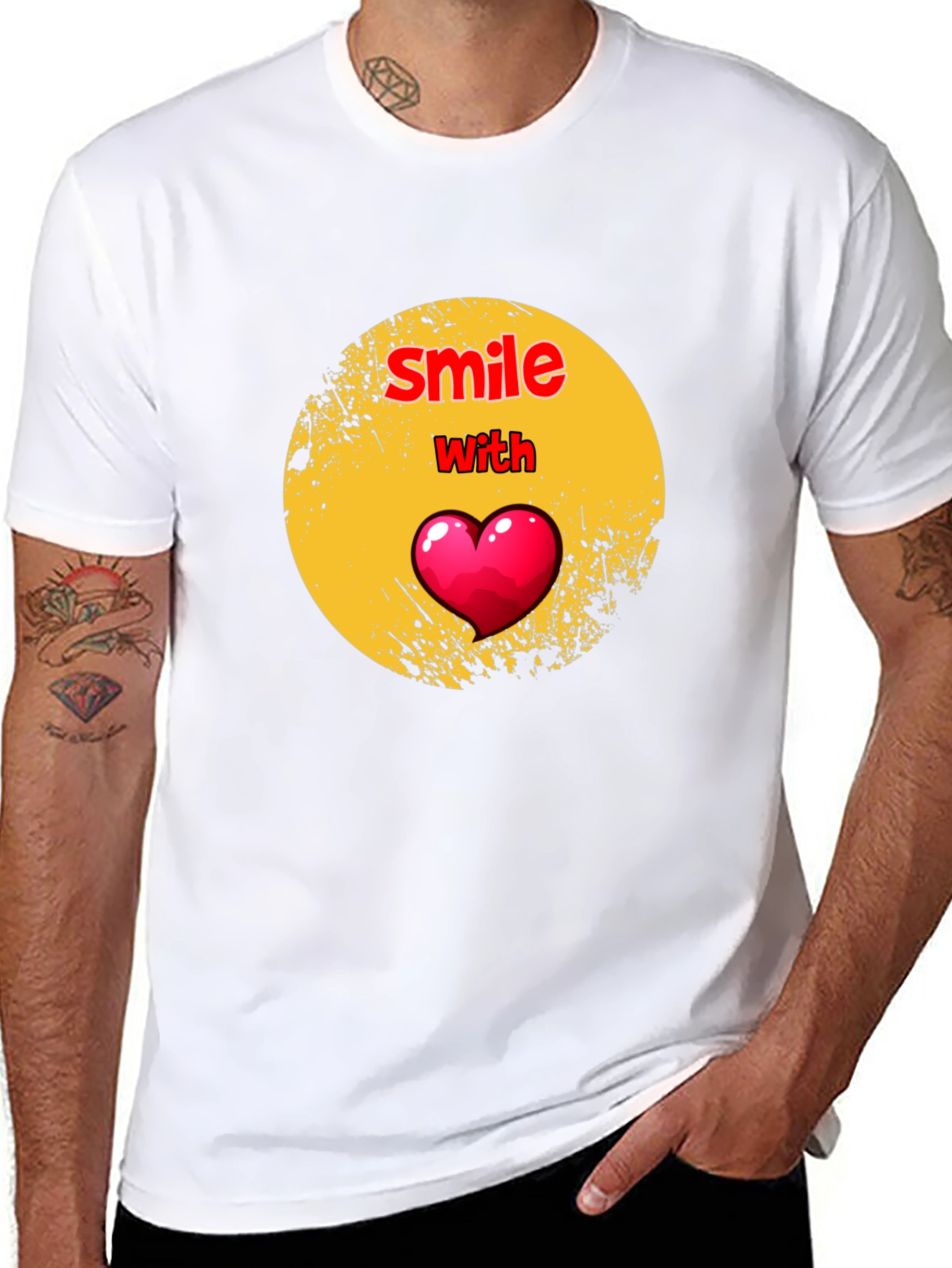 Smile With Heart Graphic Black T-Shirt