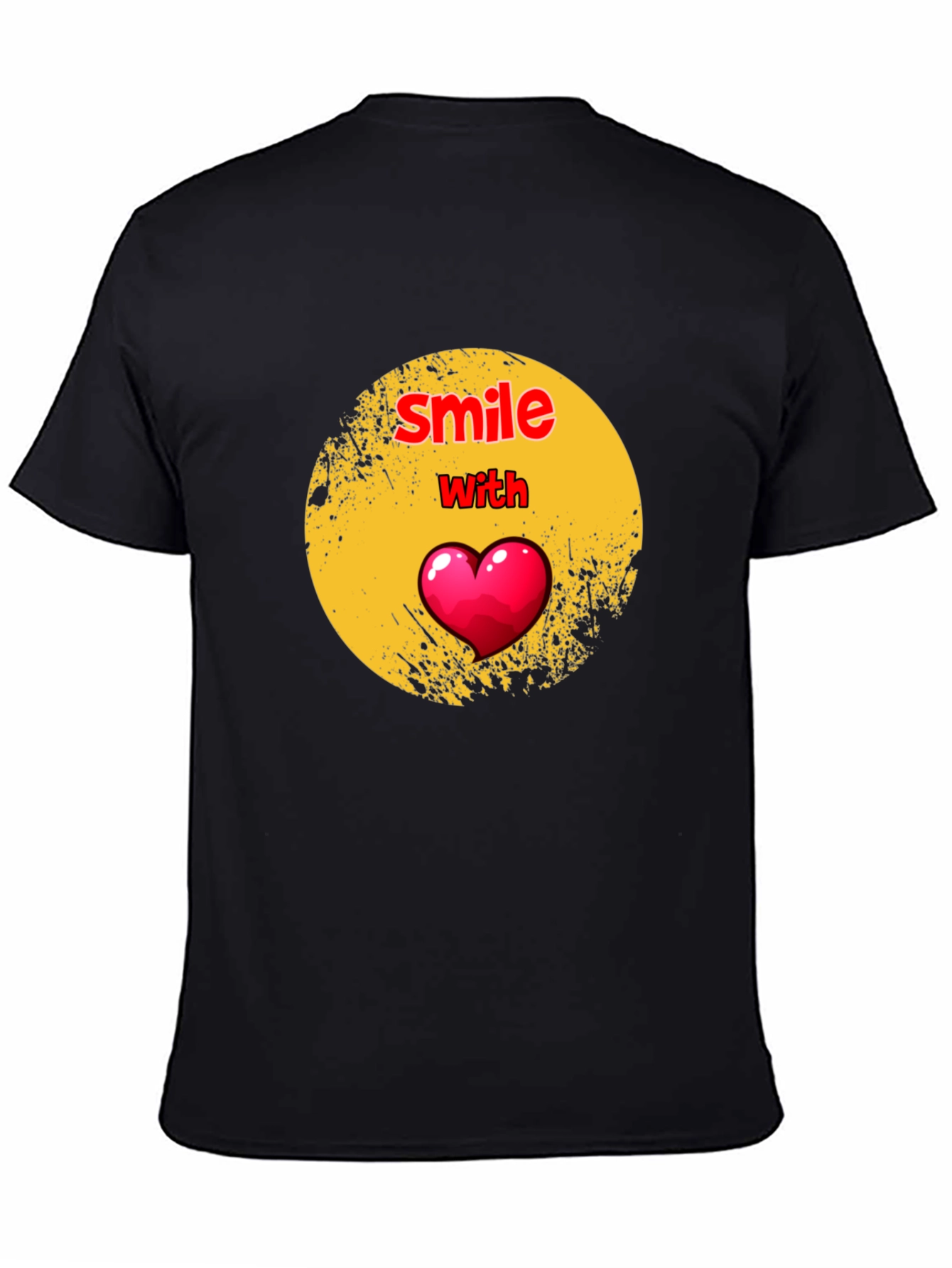 Smile With Heart Graphic Black T-Shirt