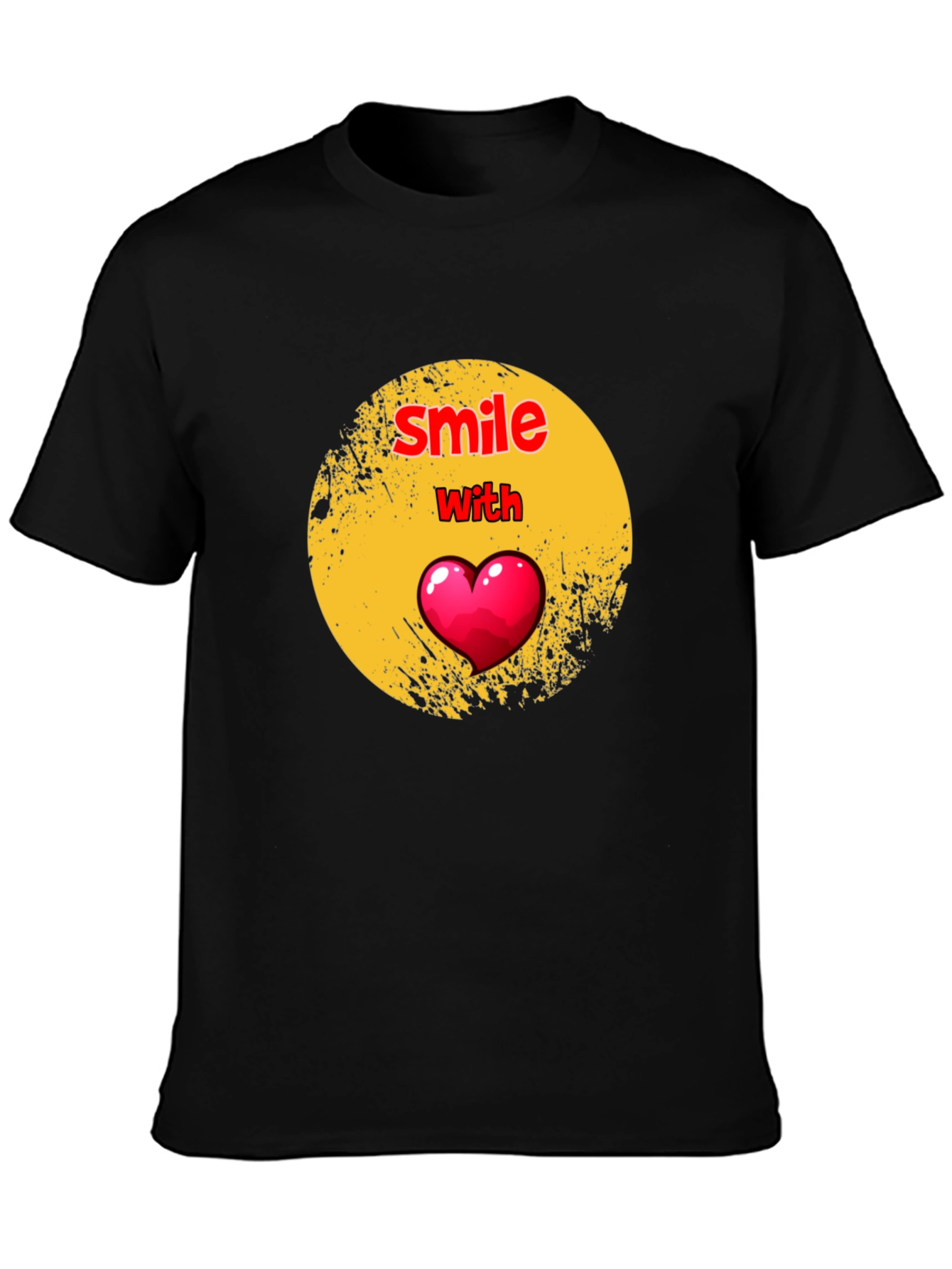 Smile With Heart Graphic Black T-Shirt