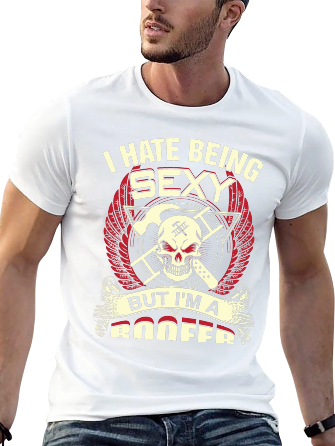 I Hate Being Sexy Roofer Skull Graphic T-Shirt