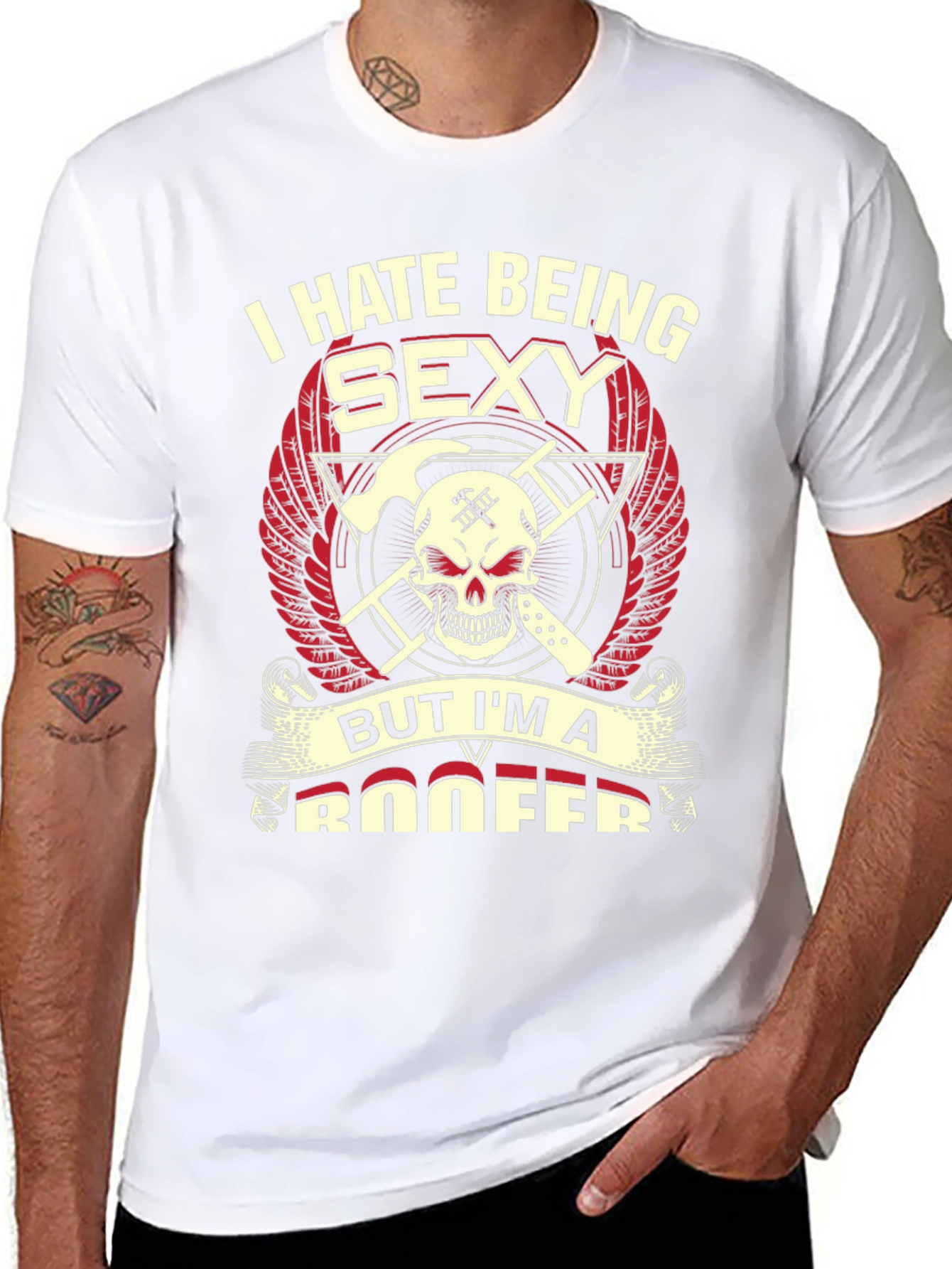 I Hate Being Sexy Roofer Skull Graphic T-Shirt
