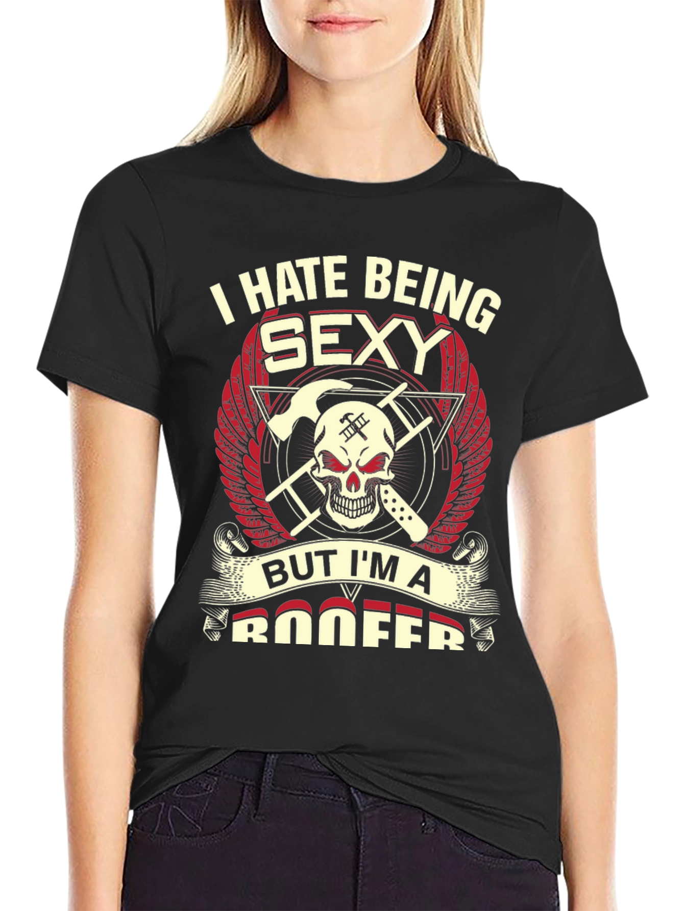 I Hate Being Sexy Roofer Skull Graphic T-Shirt