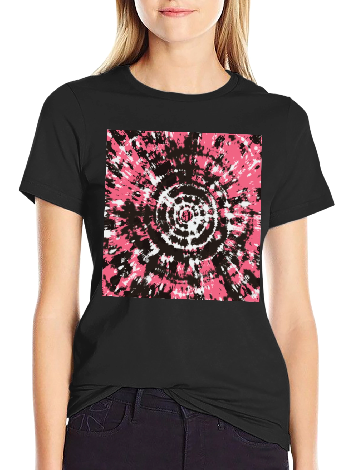 Retro Tie-Dye Graphic Tee - Black