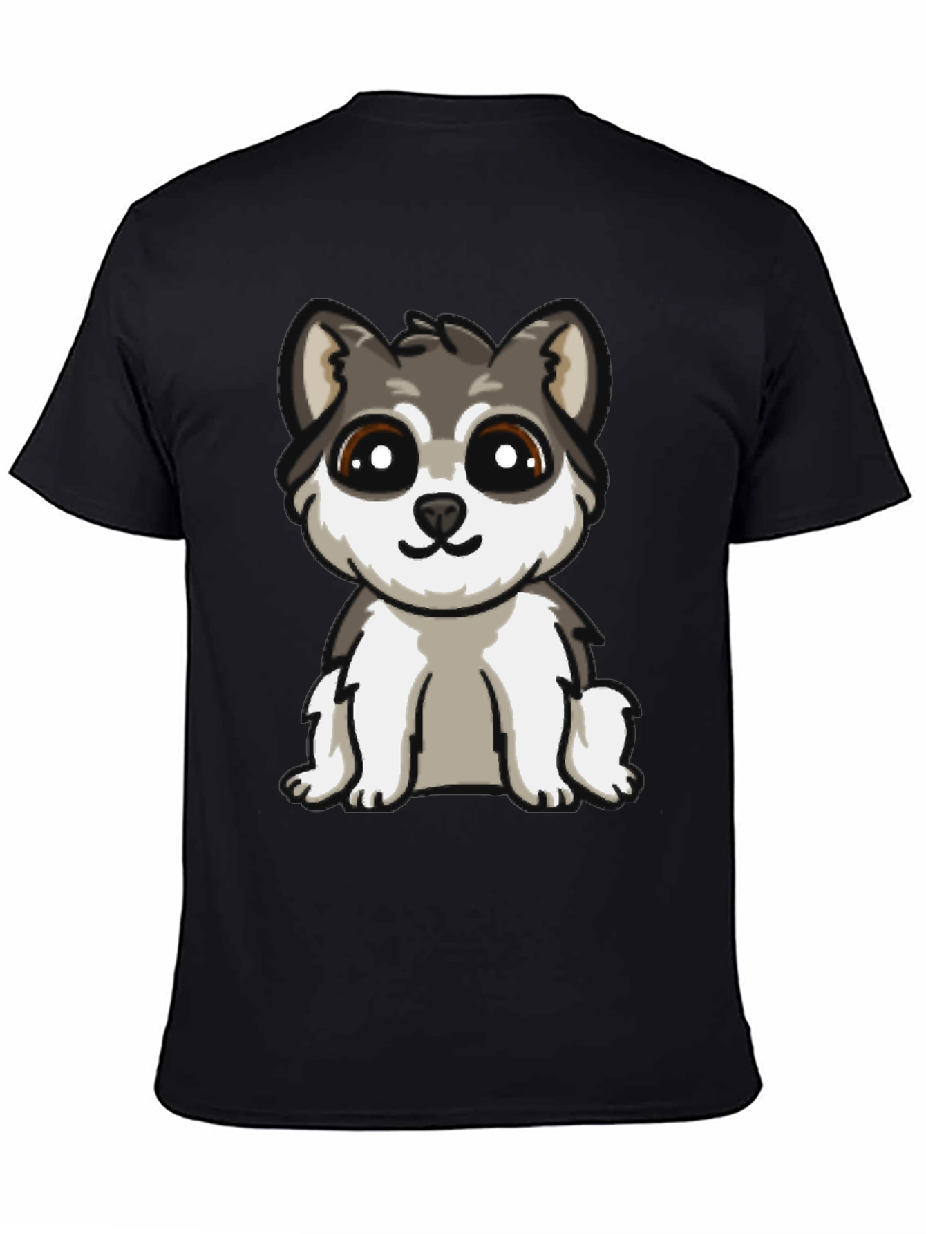 Cute Cartoon Husky Puppy Dog Black T-Shirt