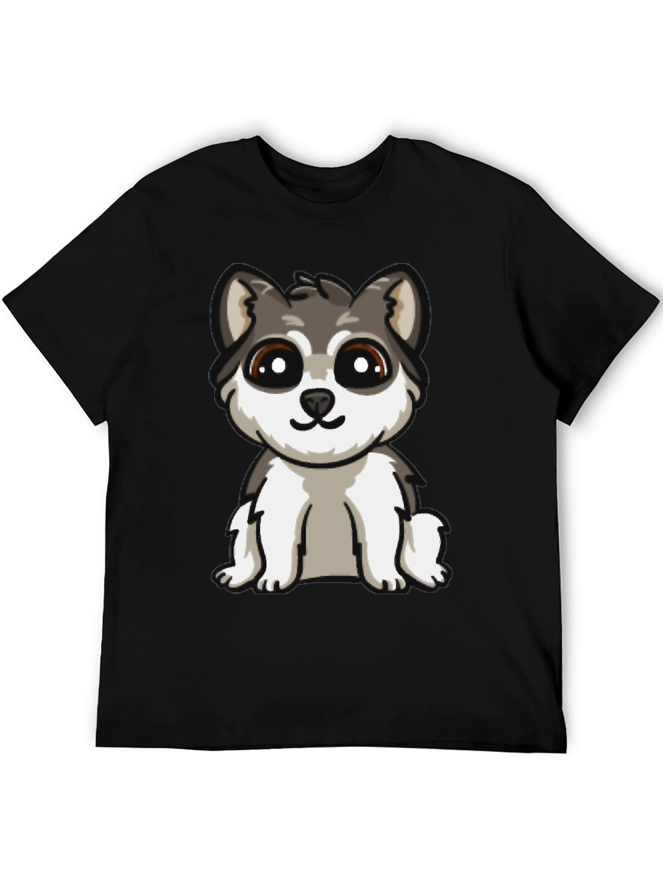 Cute Cartoon Husky Puppy Dog Black T-Shirt