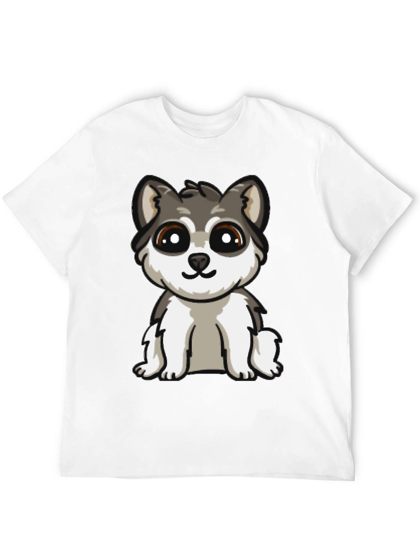 Cute Cartoon Husky Puppy Dog Black T-Shirt