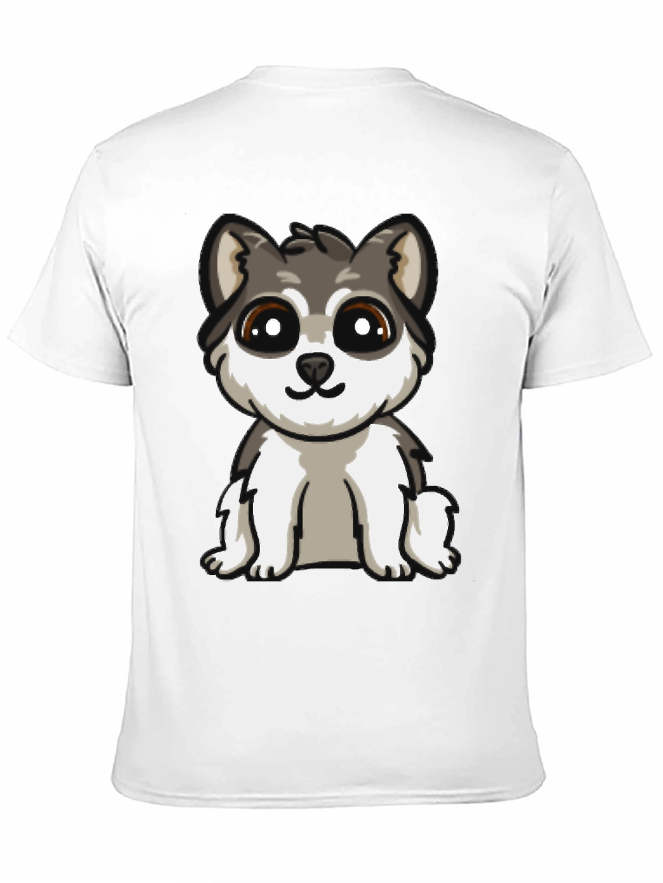 Cute Cartoon Husky Puppy Dog Black T-Shirt