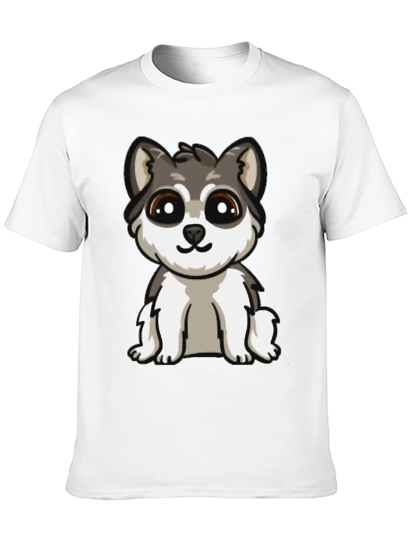 Cute Cartoon Husky Puppy Dog Black T-Shirt