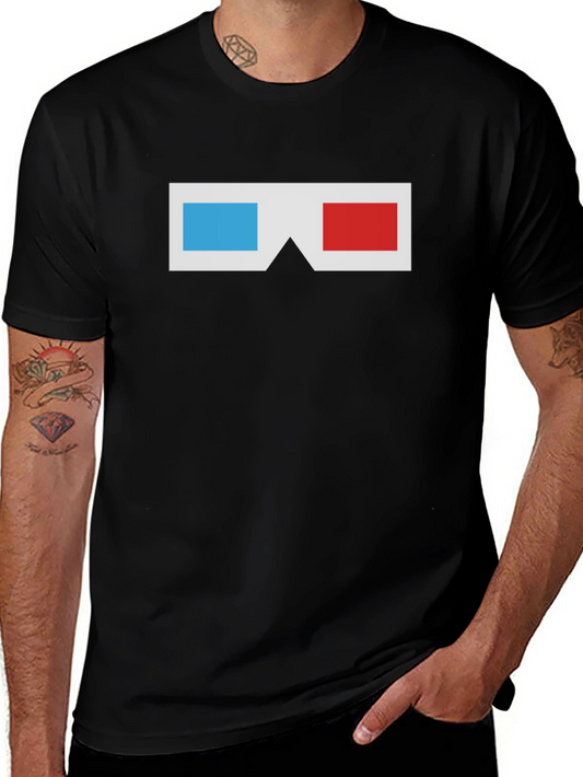 Retro 3D Glasses Graphic Tee - Black