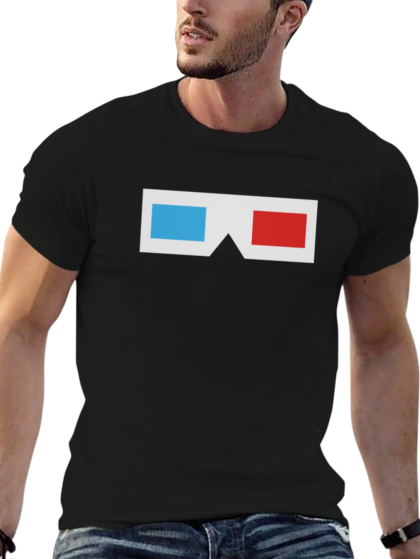 Retro 3D Glasses Graphic Tee - Black