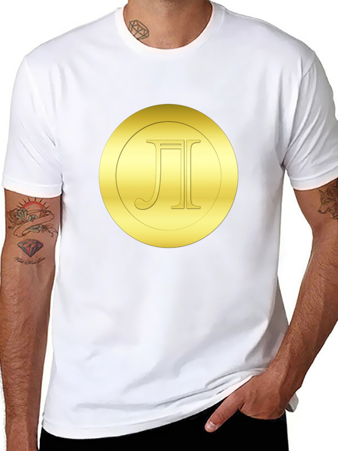 Gold Monogram Circle Tee - Stylish Black T-Shirt