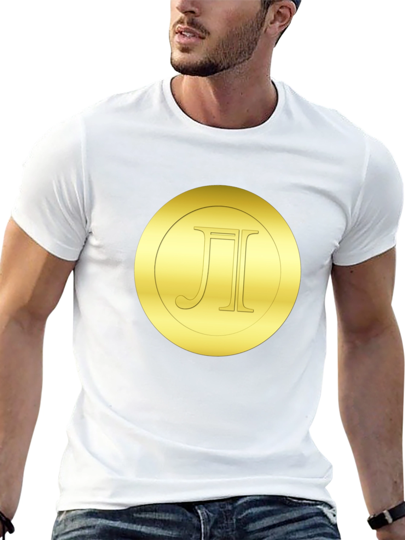 Gold Monogram Circle Tee - Stylish Black T-Shirt