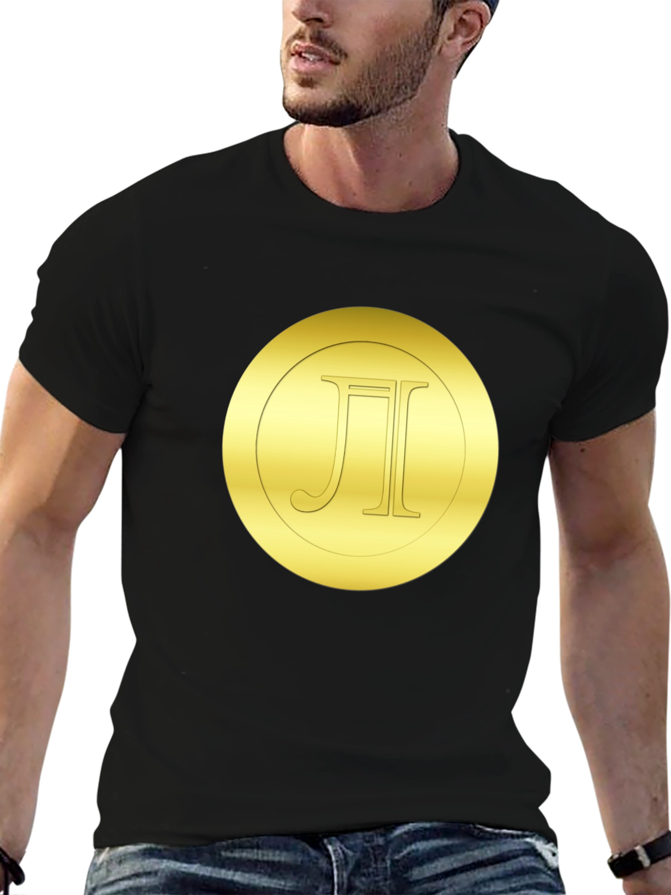 Gold Monogram Circle Tee - Stylish Black T-Shirt